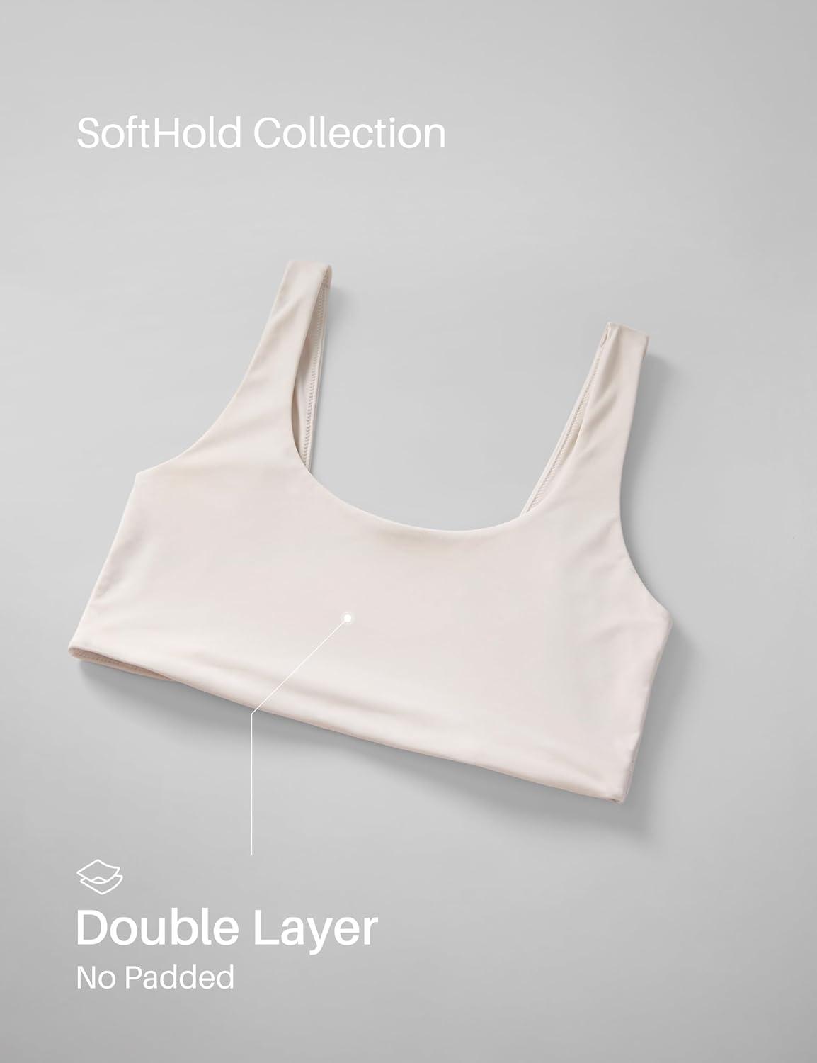 imageCRZ YOGA Softhold Double Lined U Back Bralette Womens Scoop Neck Lounge TShirt Everyday Bras Smooth Wireless CamiMilky White