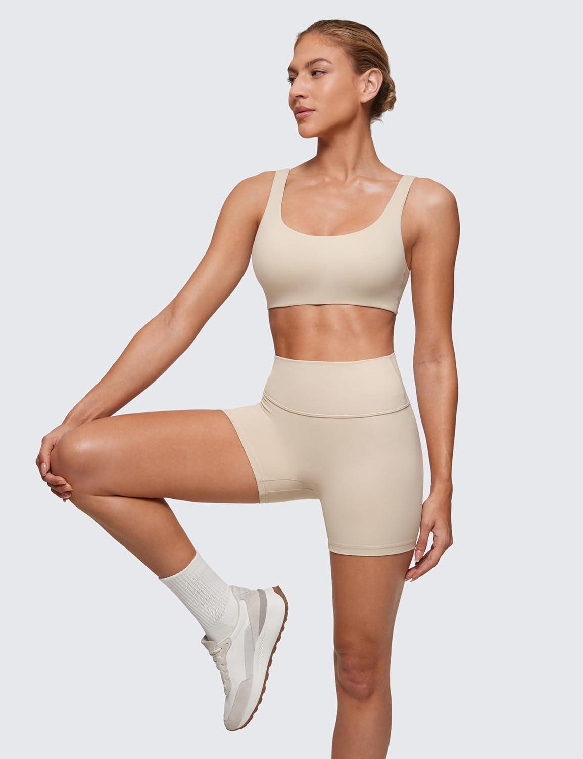 imageCRZ YOGA Softhold Double Lined U Back Bralette Womens Scoop Neck Lounge TShirt Everyday Bras Smooth Wireless CamiMojave Tan 2