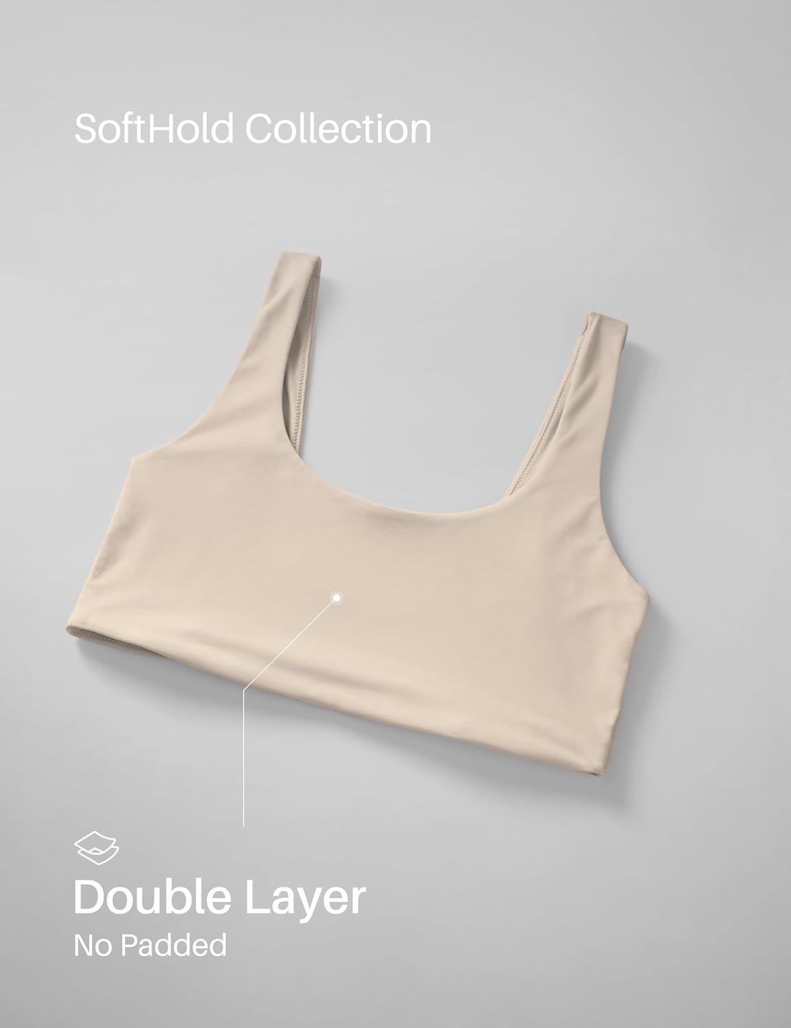 imageCRZ YOGA Softhold Double Lined U Back Bralette Womens Scoop Neck Lounge TShirt Everyday Bras Smooth Wireless CamiMojave Tan 2