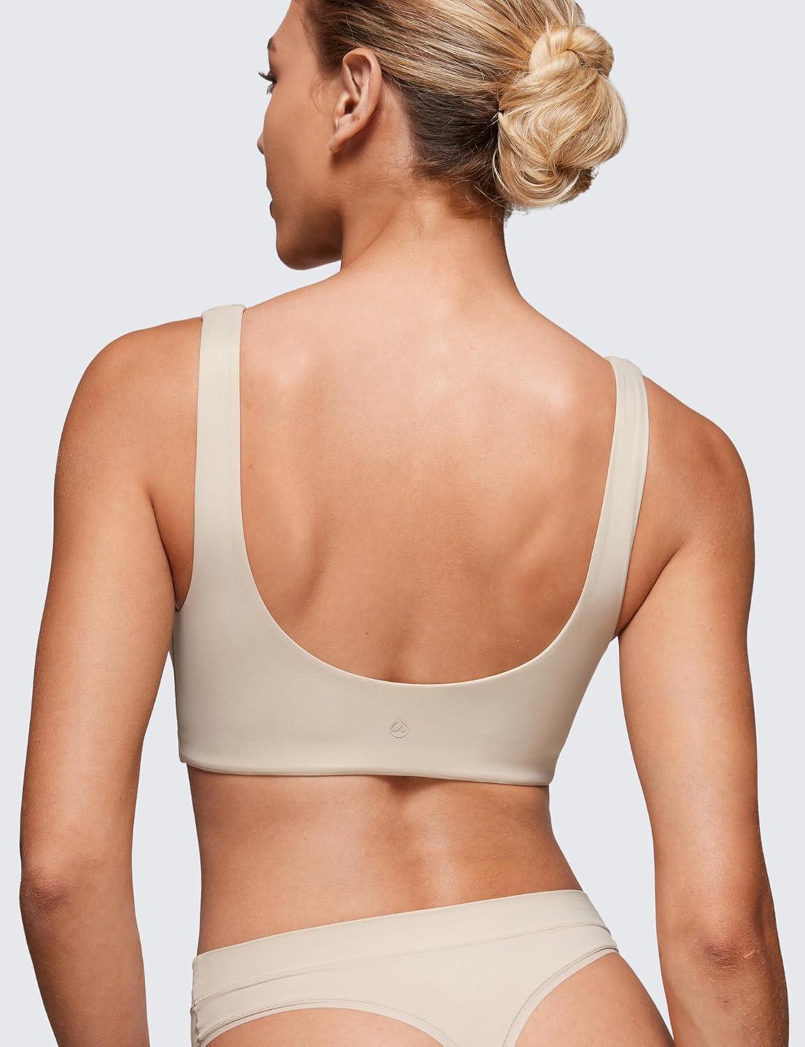 imageCRZ YOGA Softhold Double Lined U Back Bralette Womens Scoop Neck Lounge TShirt Everyday Bras Smooth Wireless CamiMojave Tan 2