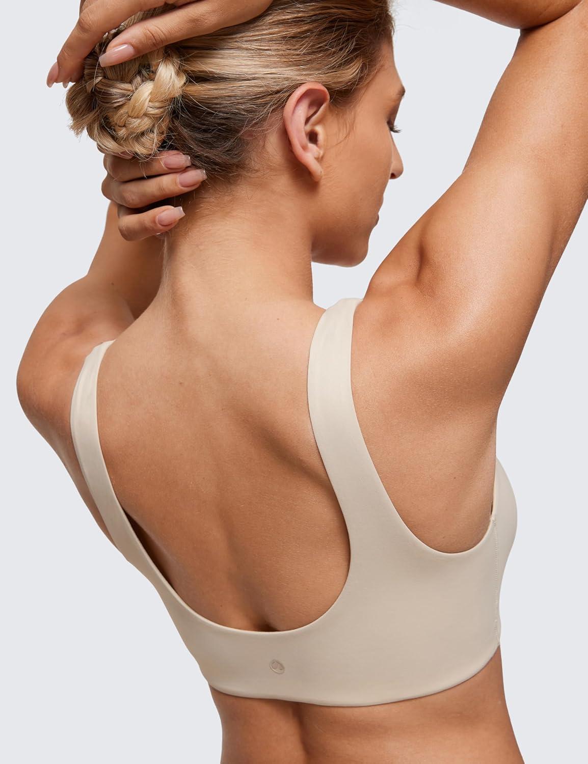 imageCRZ YOGA Softhold Double Lined U Back Bralette Womens Scoop Neck Lounge TShirt Everyday Bras Smooth Wireless CamiMojave Tan 2