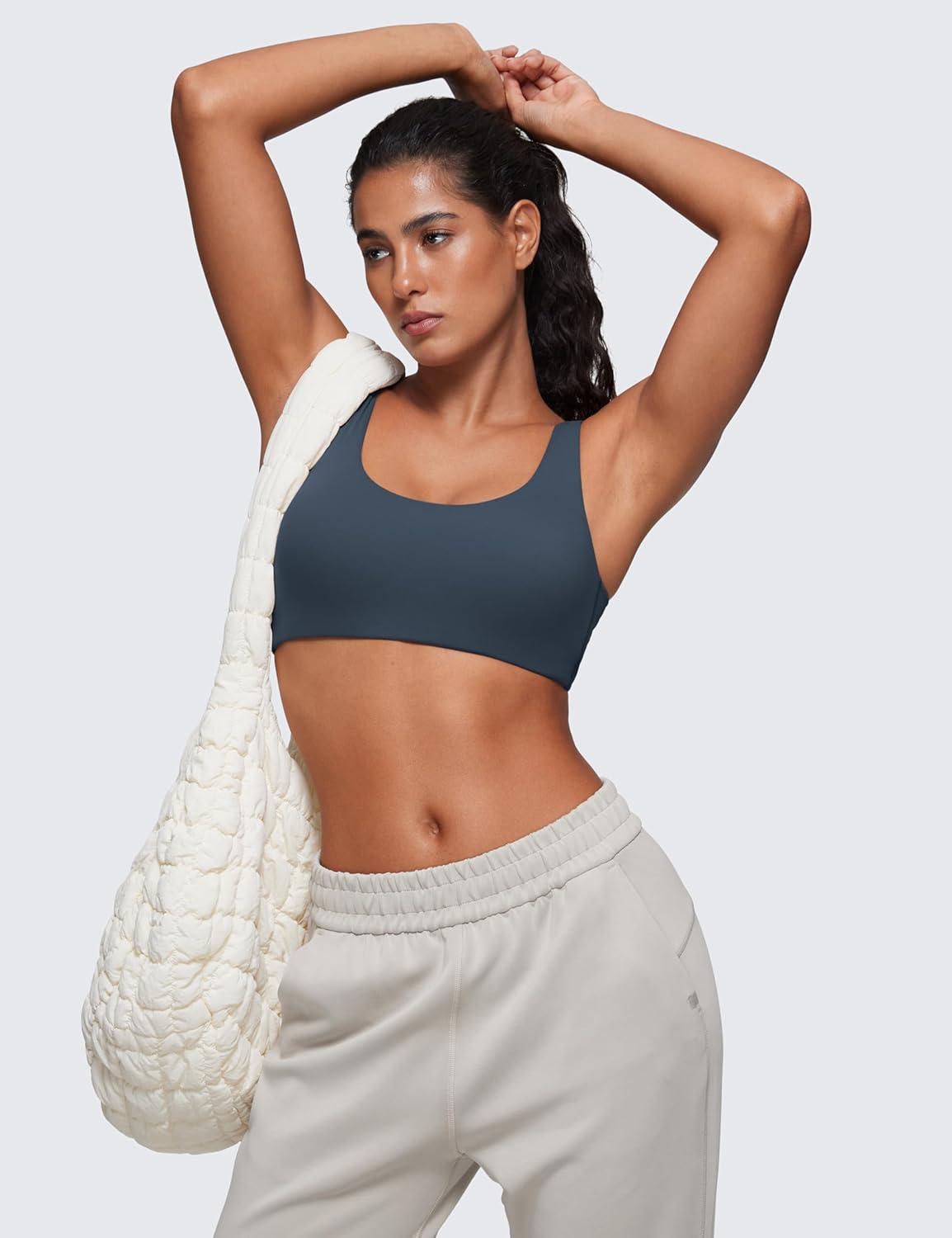 imageCRZ YOGA Softhold Double Lined U Back Bralette Womens Scoop Neck Lounge TShirt Everyday Bras Smooth Wireless CamiSargasso