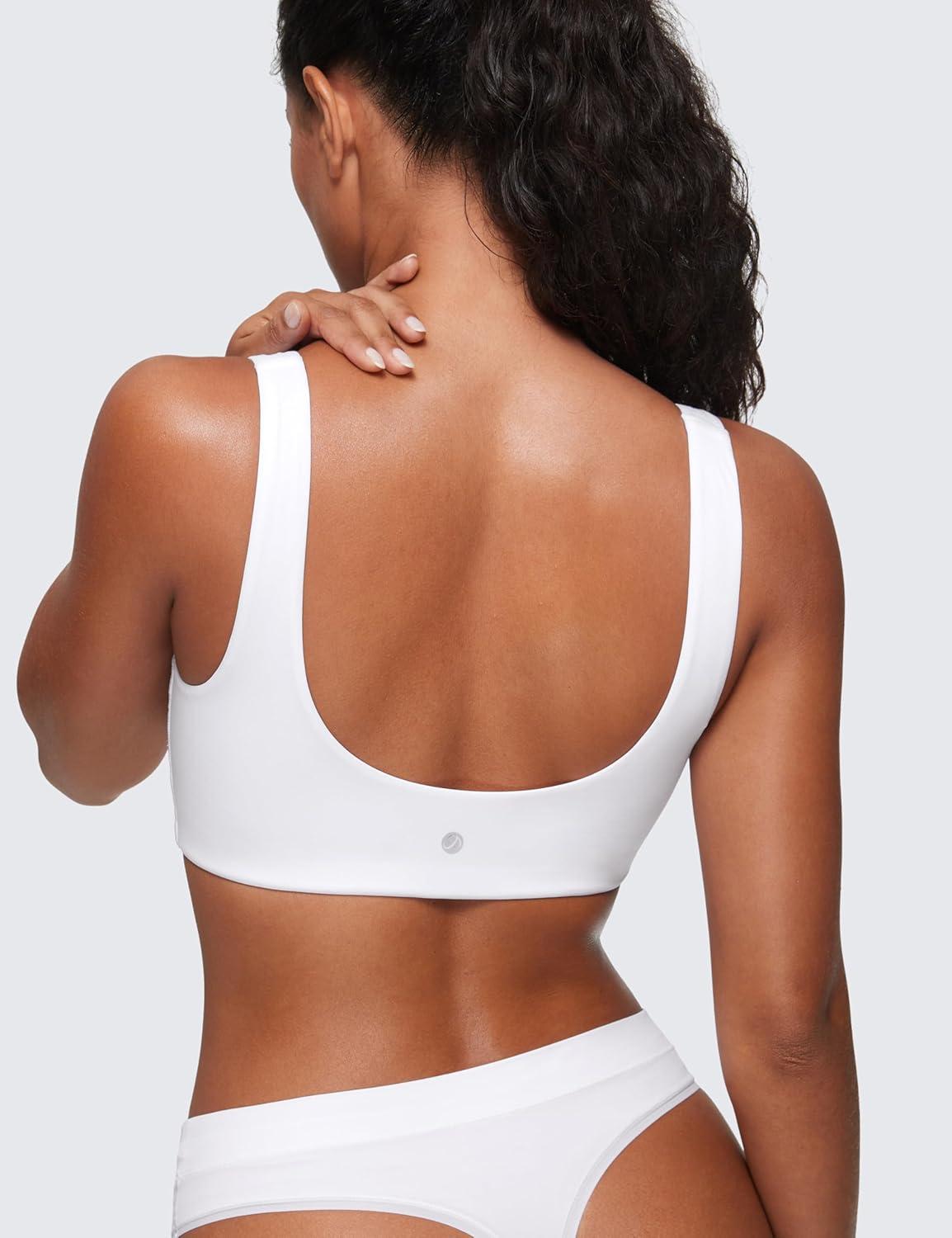 imageCRZ YOGA Softhold Double Lined U Back Bralette Womens Scoop Neck Lounge TShirt Everyday Bras Smooth Wireless CamiSnow White