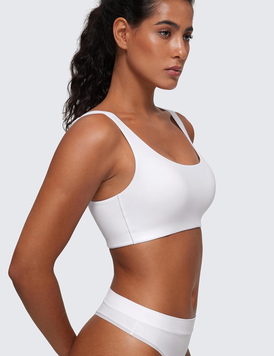 imageCRZ YOGA Softhold Double Lined U Back Bralette Womens Scoop Neck Lounge TShirt Everyday Bras Smooth Wireless CamiSnow White