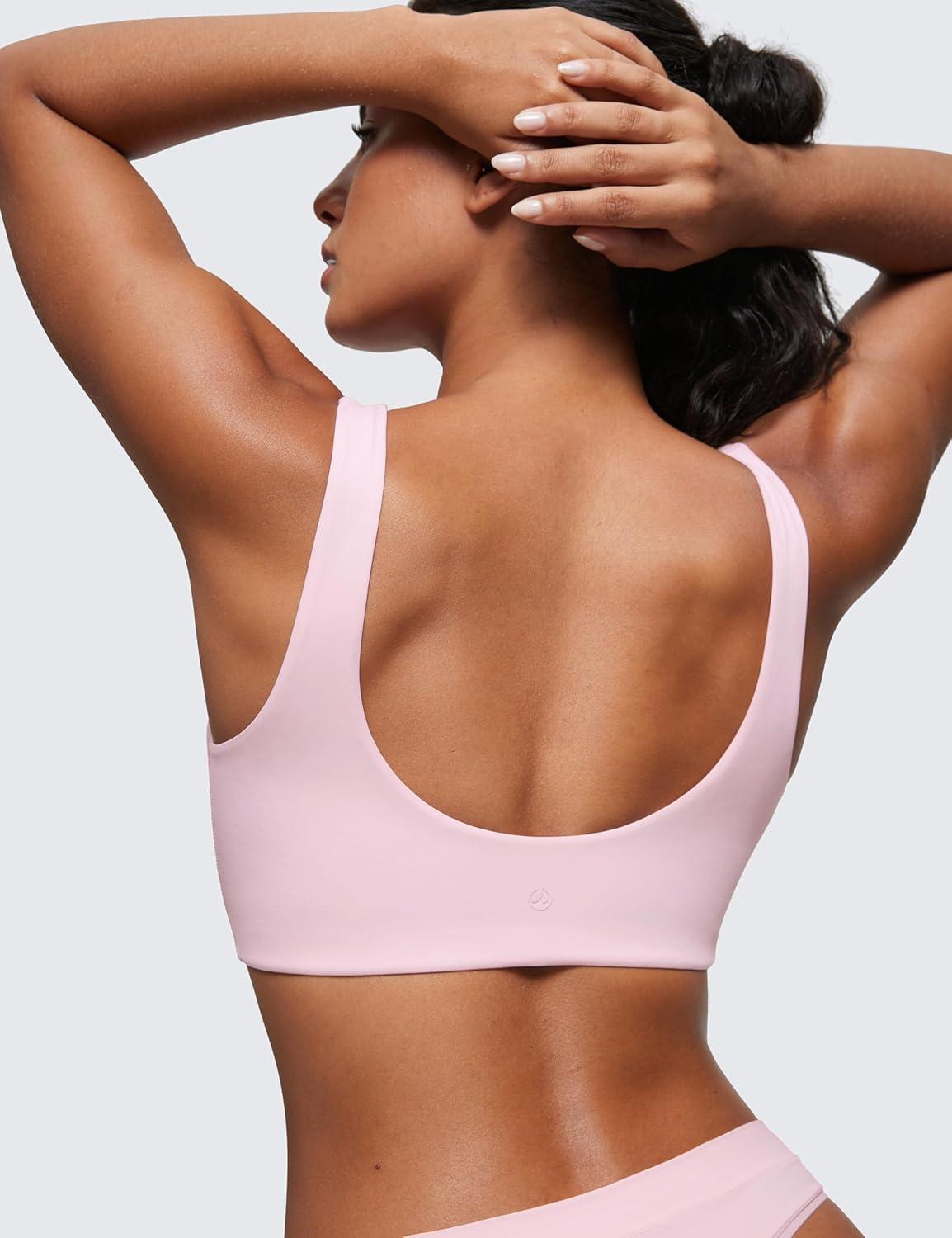 imageCRZ YOGA Softhold Double Lined U Back Bralette Womens Scoop Neck Lounge TShirt Everyday Bras Smooth Wireless CamiStrawberry Pink