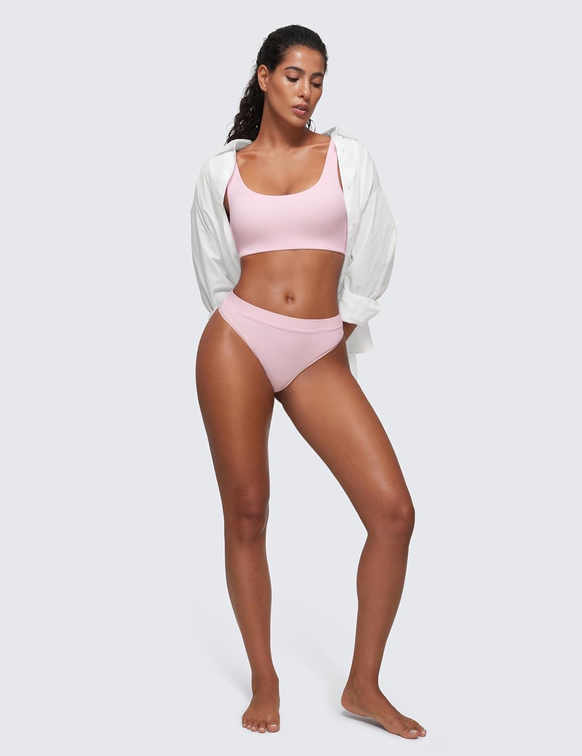 imageCRZ YOGA Softhold Double Lined U Back Bralette Womens Scoop Neck Lounge TShirt Everyday Bras Smooth Wireless CamiStrawberry Pink