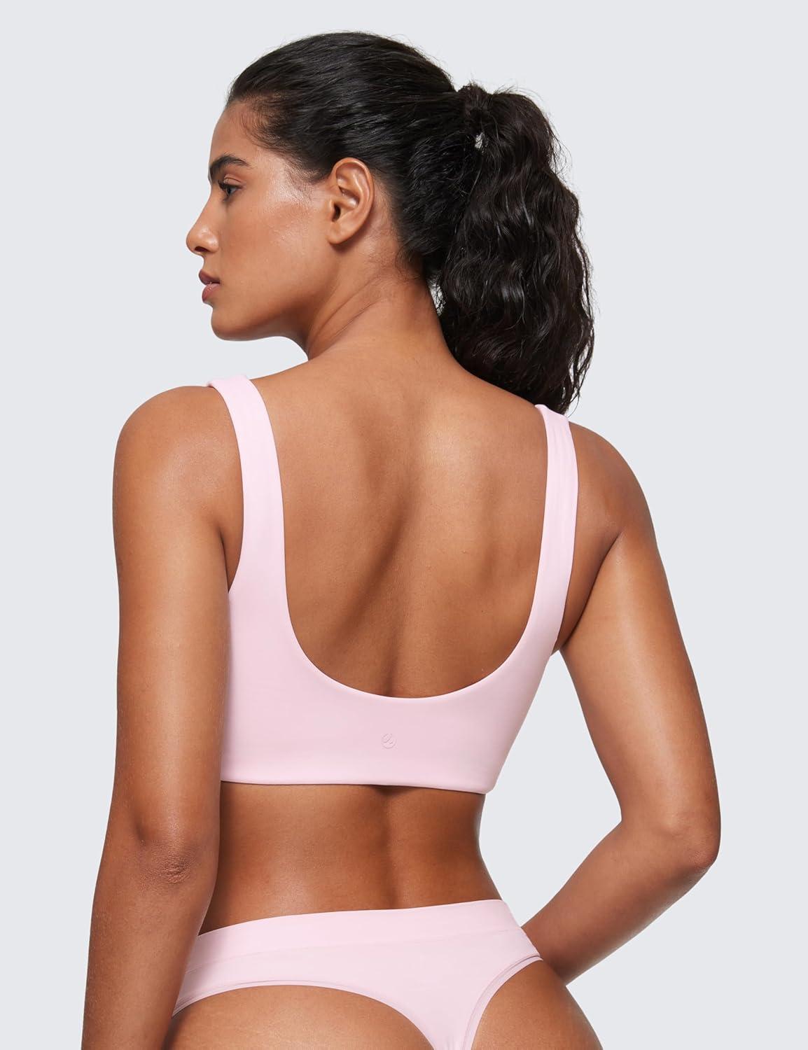 imageCRZ YOGA Softhold Double Lined U Back Bralette Womens Scoop Neck Lounge TShirt Everyday Bras Smooth Wireless CamiStrawberry Pink