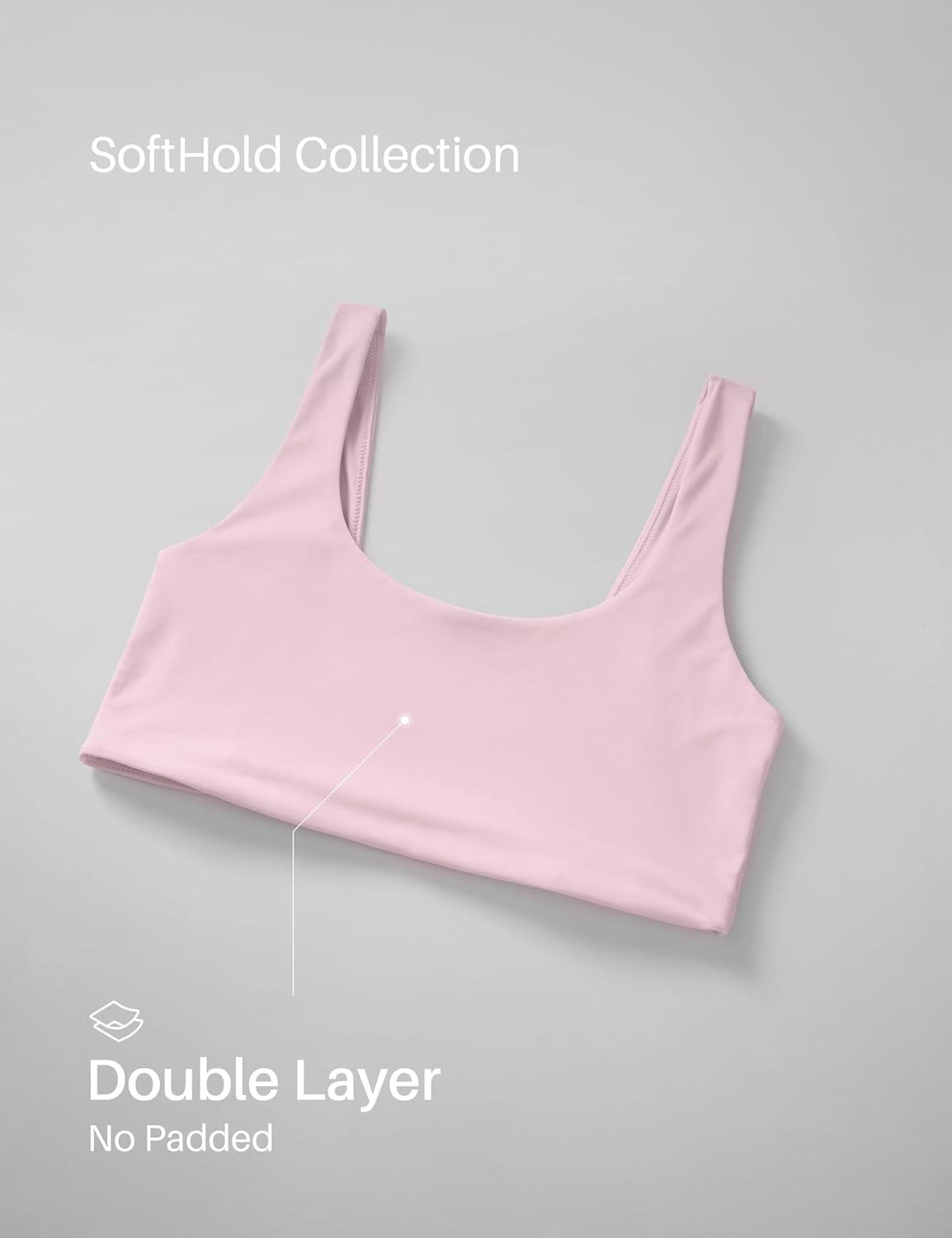 imageCRZ YOGA Softhold Double Lined U Back Bralette Womens Scoop Neck Lounge TShirt Everyday Bras Smooth Wireless CamiStrawberry Pink