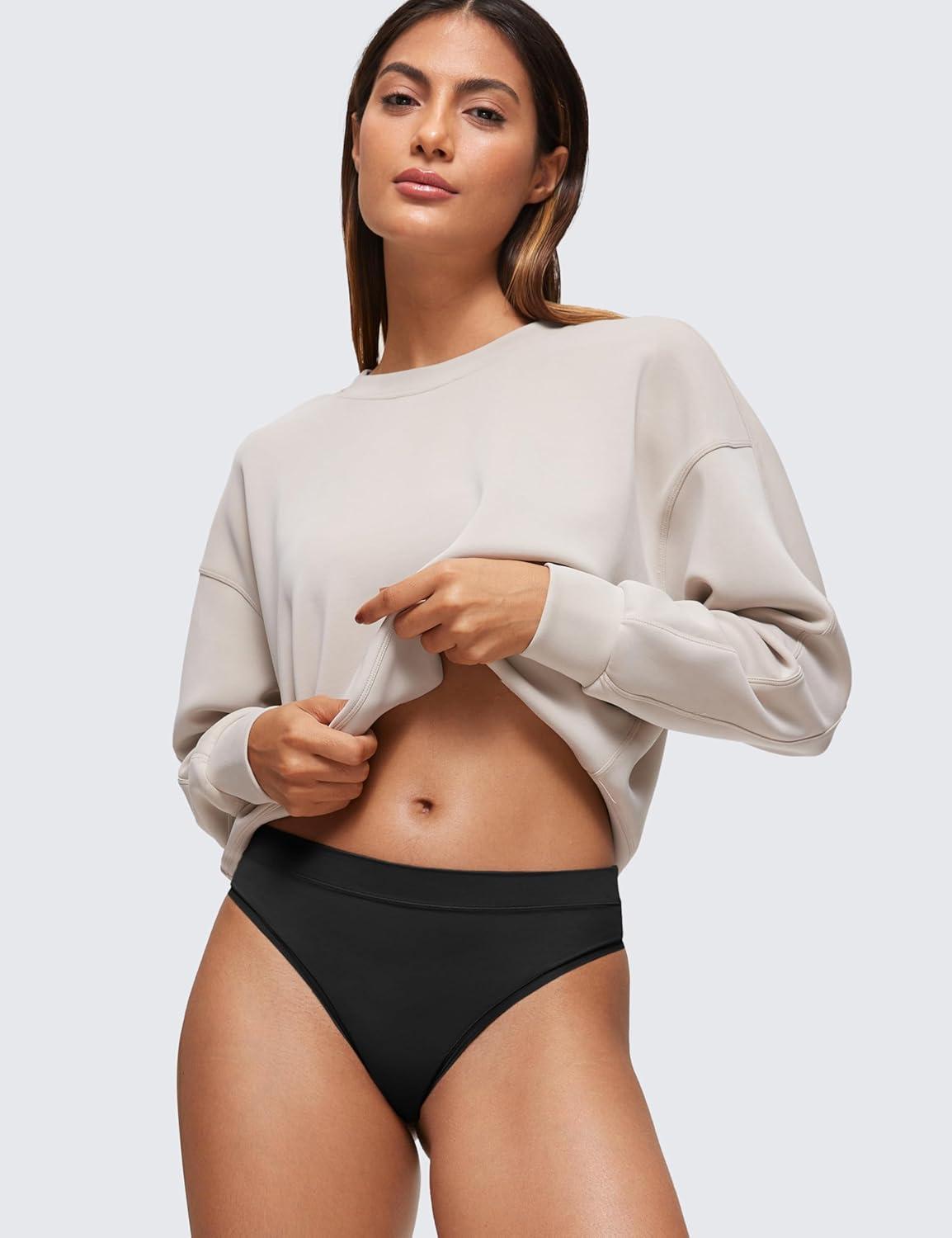 imageCRZ YOGA Softhold High Rise Thongs for Women Sexy Tagless Comfortable Panties Smooth Breathable Ladies Underwear 3 PackBlack 3pack