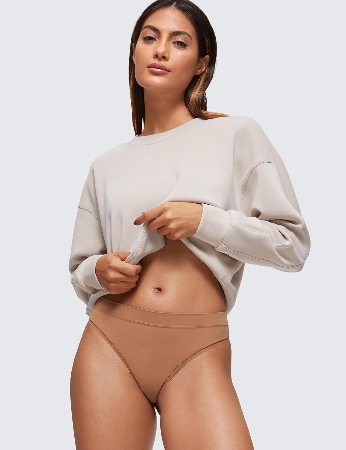 imageCRZ YOGA Softhold High Rise Thongs for Women Sexy Tagless Comfortable Panties Smooth Breathable Ladies Underwear 3 PackGravel 3pack