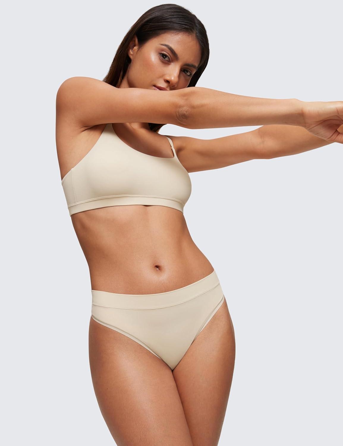 imageCRZ YOGA Softhold High Rise Thongs for Women Sexy Tagless Comfortable Panties Smooth Breathable Ladies Underwear 3 PackMojave Tan 23pack