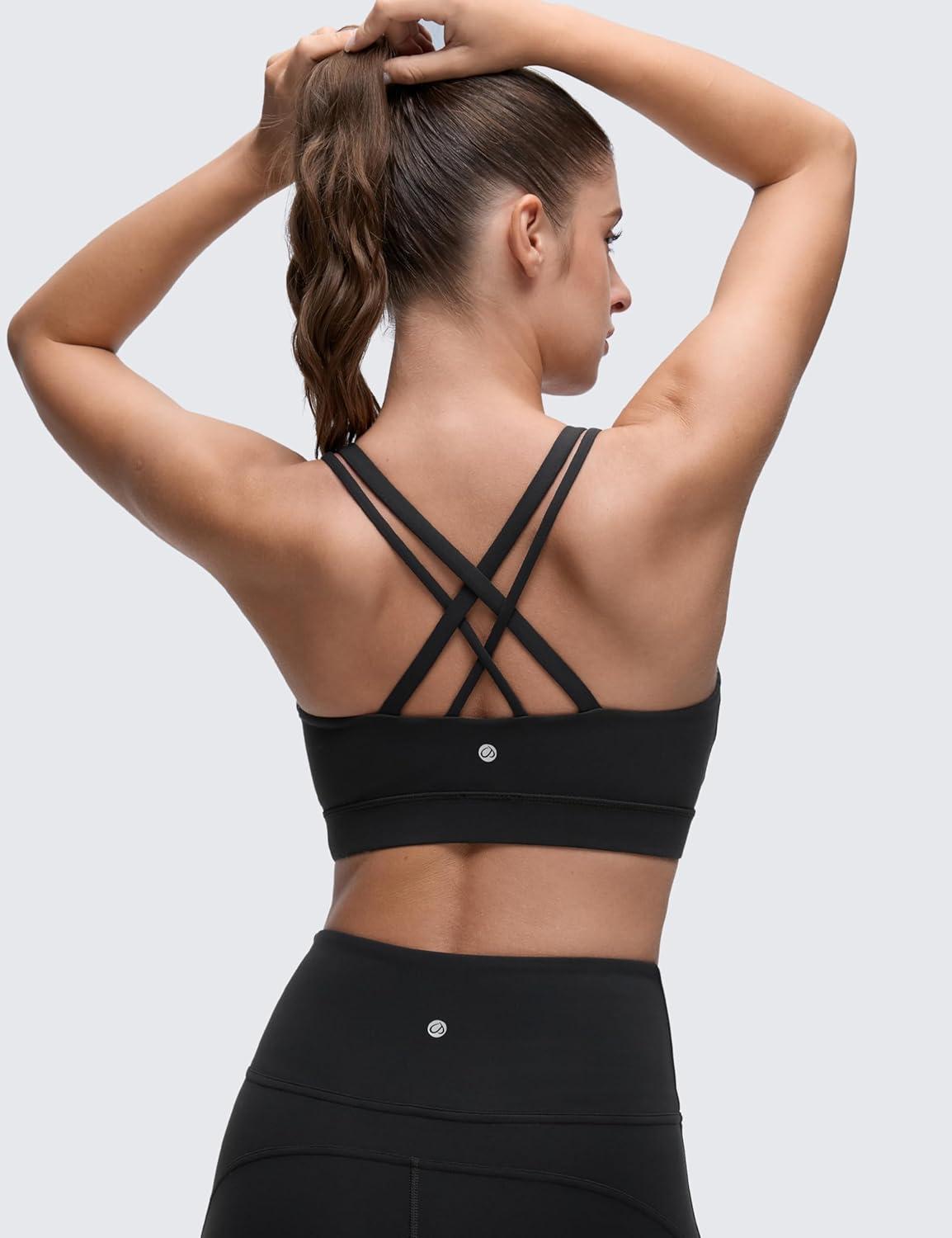 imageCRZ YOGA Softness Mold Butterluxe DDD Cup Longline Sports Bras for Women Supportive Double Straps Cross Back Yoga TopBlack