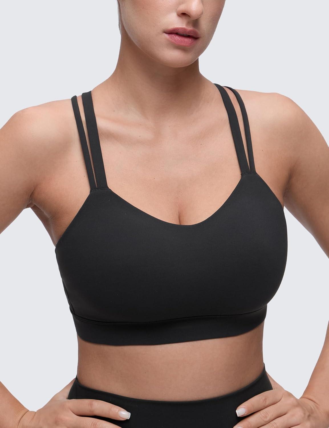 imageCRZ YOGA Softness Mold Butterluxe DDD Cup Longline Sports Bras for Women Supportive Double Straps Cross Back Yoga TopBlack