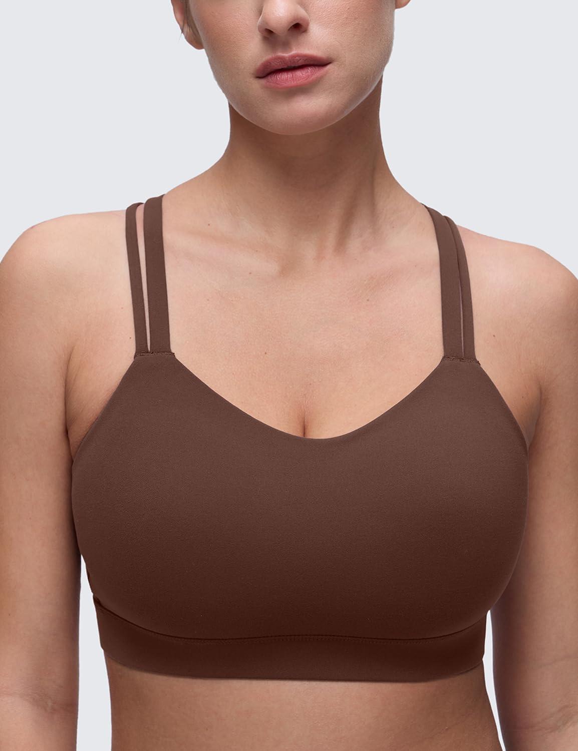 imageCRZ YOGA Softness Mold Butterluxe DDD Cup Longline Sports Bras for Women Supportive Double Straps Cross Back Yoga TopCoffee Brown