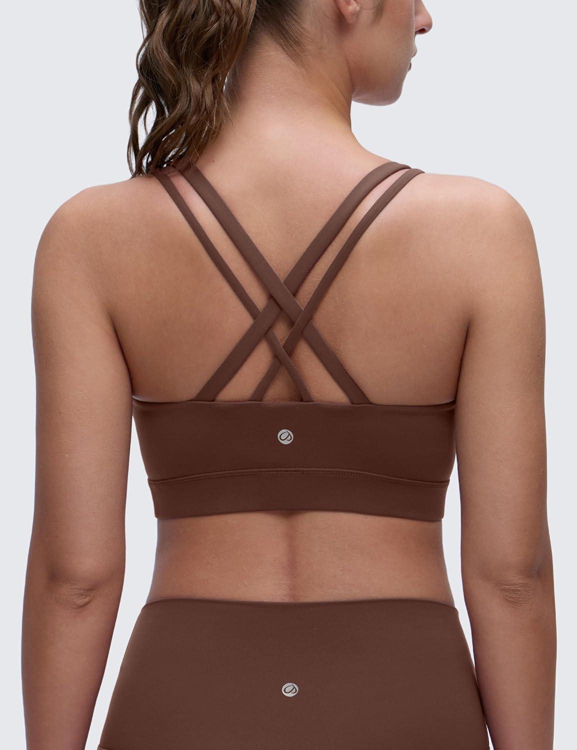 imageCRZ YOGA Softness Mold Butterluxe DDD Cup Longline Sports Bras for Women Supportive Double Straps Cross Back Yoga TopCoffee Brown