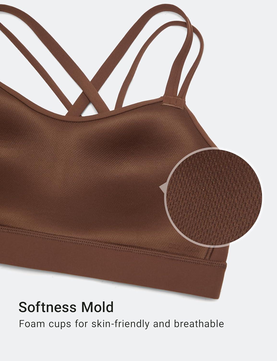 imageCRZ YOGA Softness Mold Butterluxe DDD Cup Longline Sports Bras for Women Supportive Double Straps Cross Back Yoga TopCoffee Brown