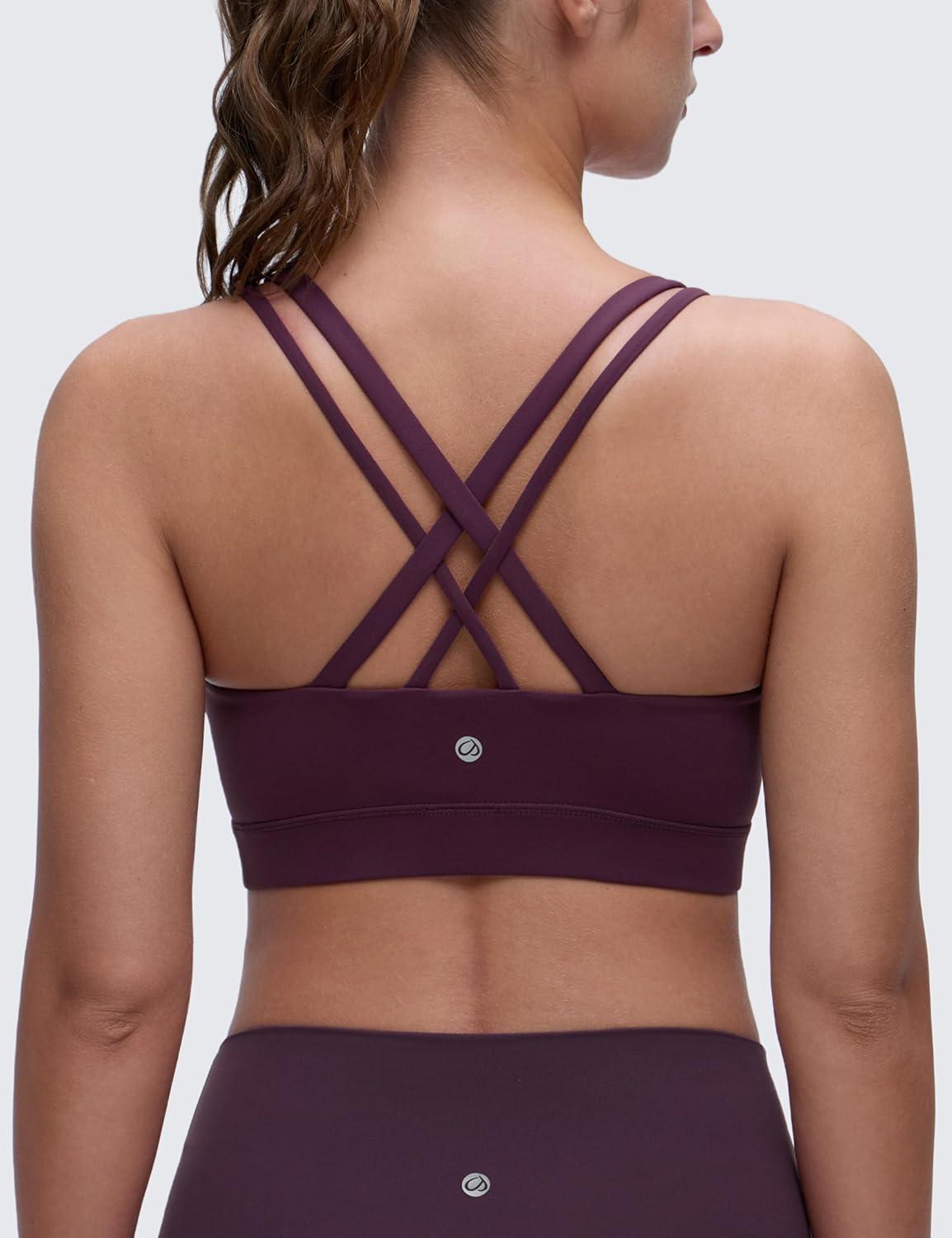 imageCRZ YOGA Softness Mold Butterluxe DDD Cup Longline Sports Bras for Women Supportive Double Straps Cross Back Yoga TopDeep Purple