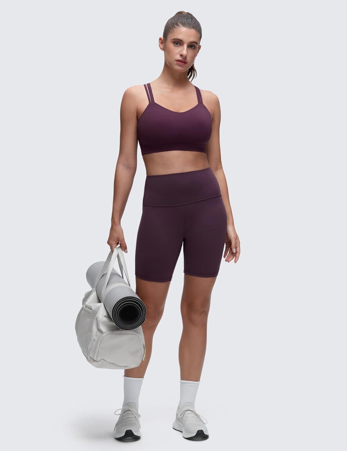 imageCRZ YOGA Softness Mold Butterluxe DDD Cup Longline Sports Bras for Women Supportive Double Straps Cross Back Yoga TopDeep Purple