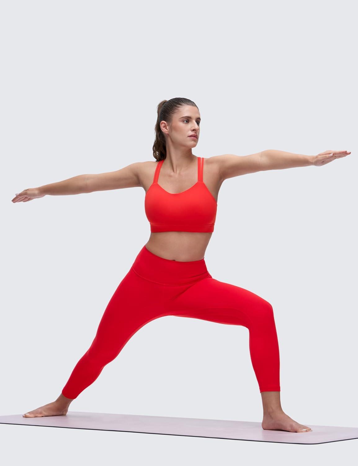 imageCRZ YOGA Softness Mold Butterluxe DDD Cup Longline Sports Bras for Women Supportive Double Straps Cross Back Yoga TopDeep Red