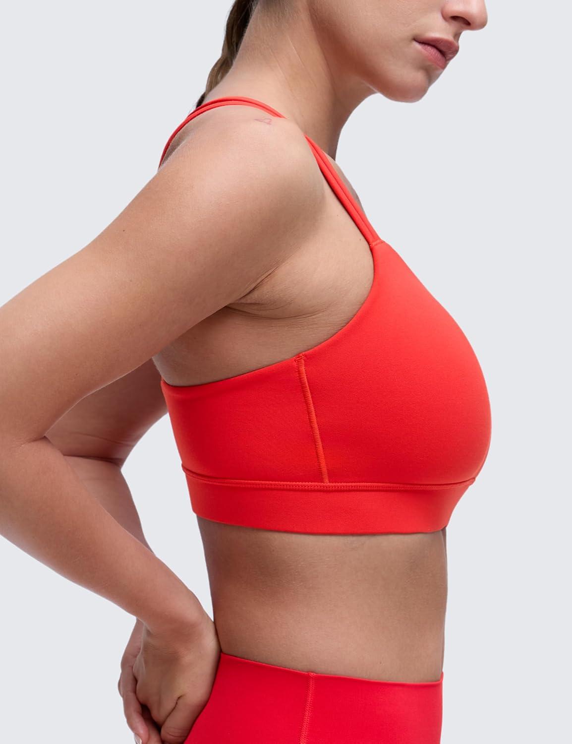 imageCRZ YOGA Softness Mold Butterluxe DDD Cup Longline Sports Bras for Women Supportive Double Straps Cross Back Yoga TopDeep Red