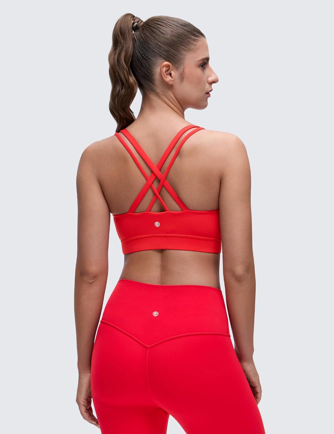 imageCRZ YOGA Softness Mold Butterluxe DDD Cup Longline Sports Bras for Women Supportive Double Straps Cross Back Yoga TopDeep Red