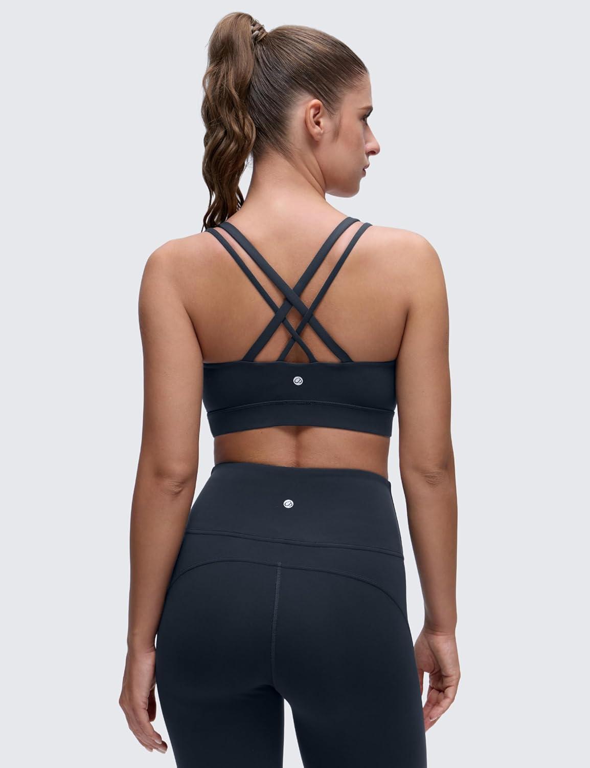 imageCRZ YOGA Softness Mold Butterluxe DDD Cup Longline Sports Bras for Women Supportive Double Straps Cross Back Yoga TopTrue Navy