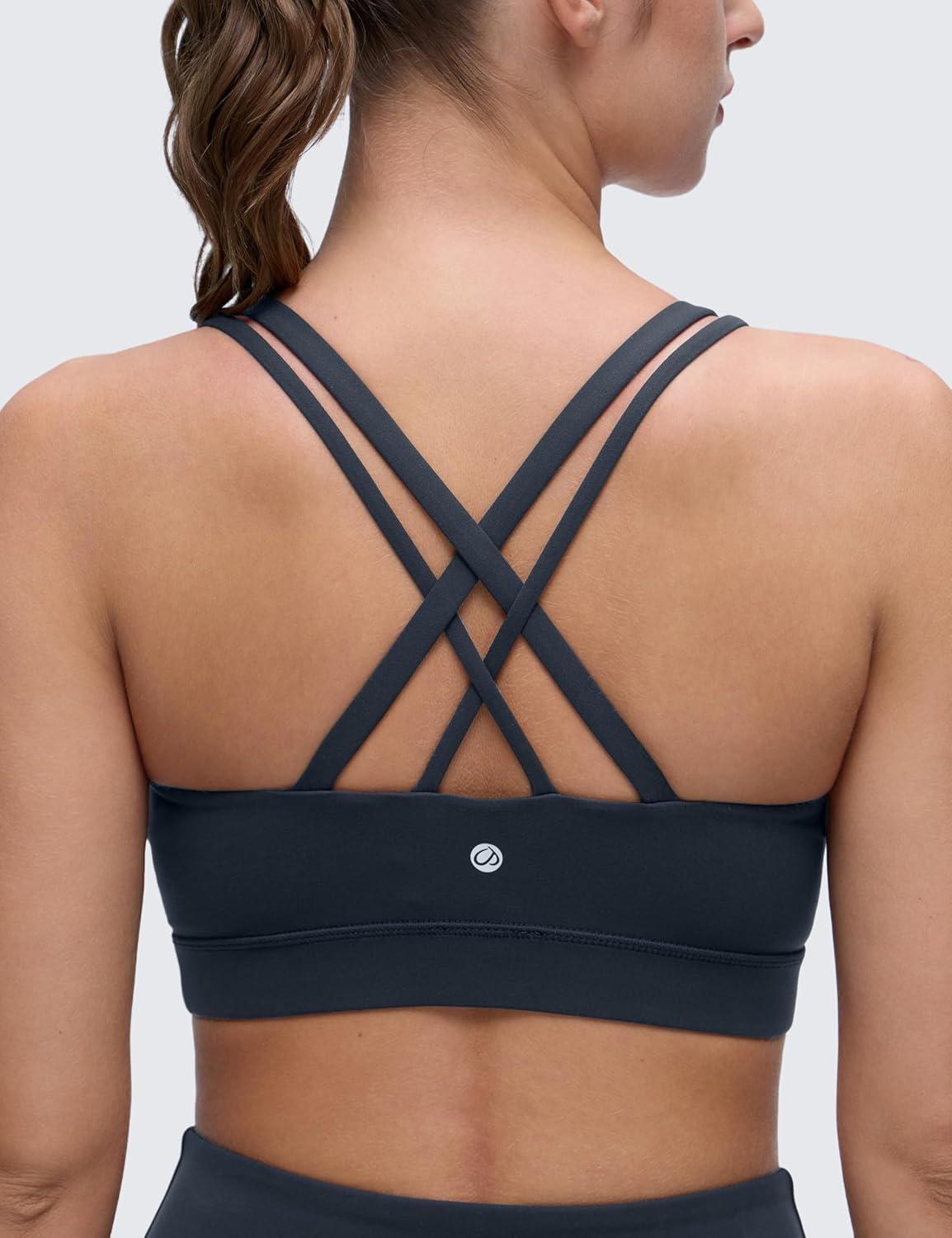 imageCRZ YOGA Softness Mold Butterluxe DDD Cup Longline Sports Bras for Women Supportive Double Straps Cross Back Yoga TopTrue Navy