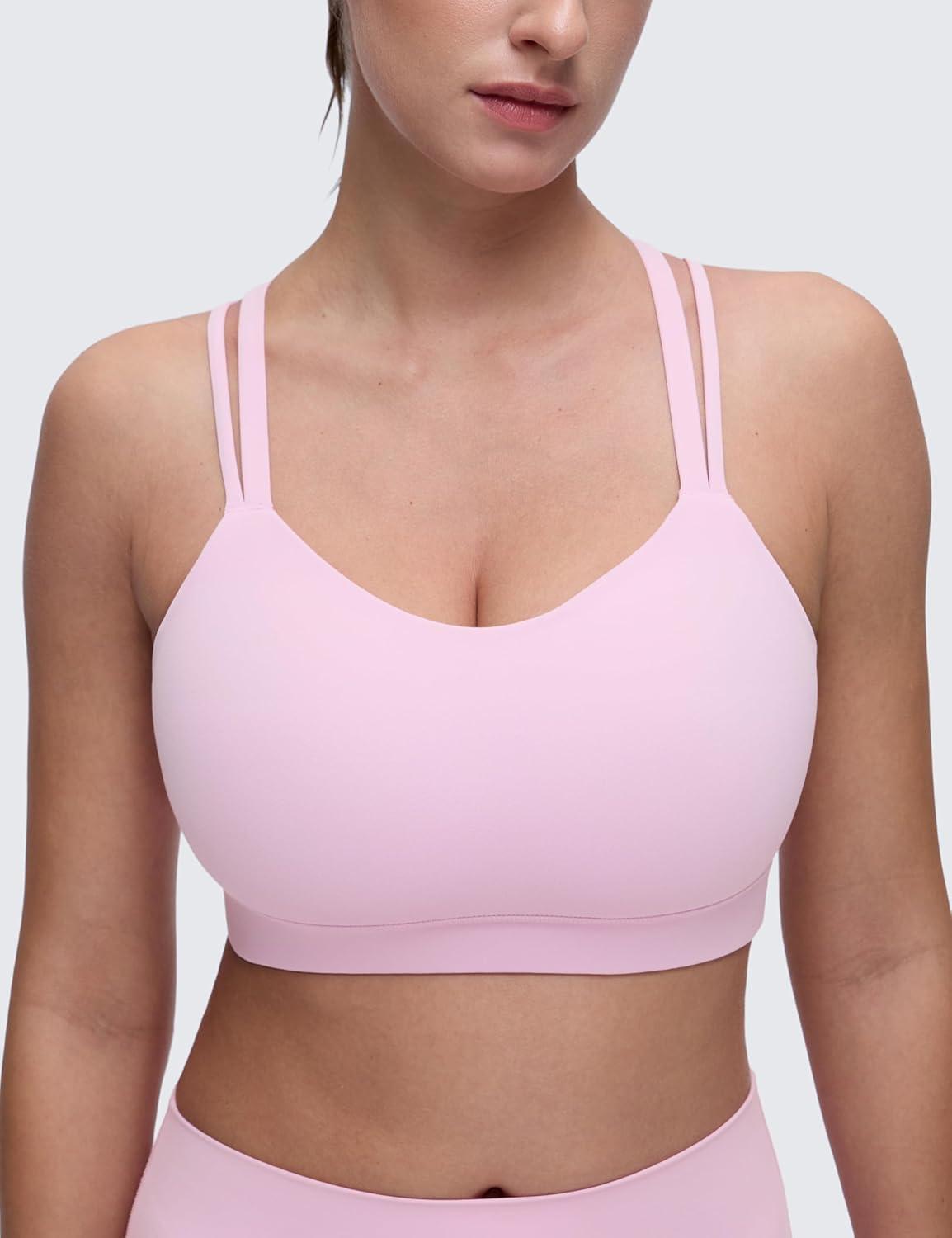 imageCRZ YOGA Softness Mold Butterluxe DDD Cup Longline Sports Bras for Women Supportive Double Straps Cross Back Yoga TopVita Pink