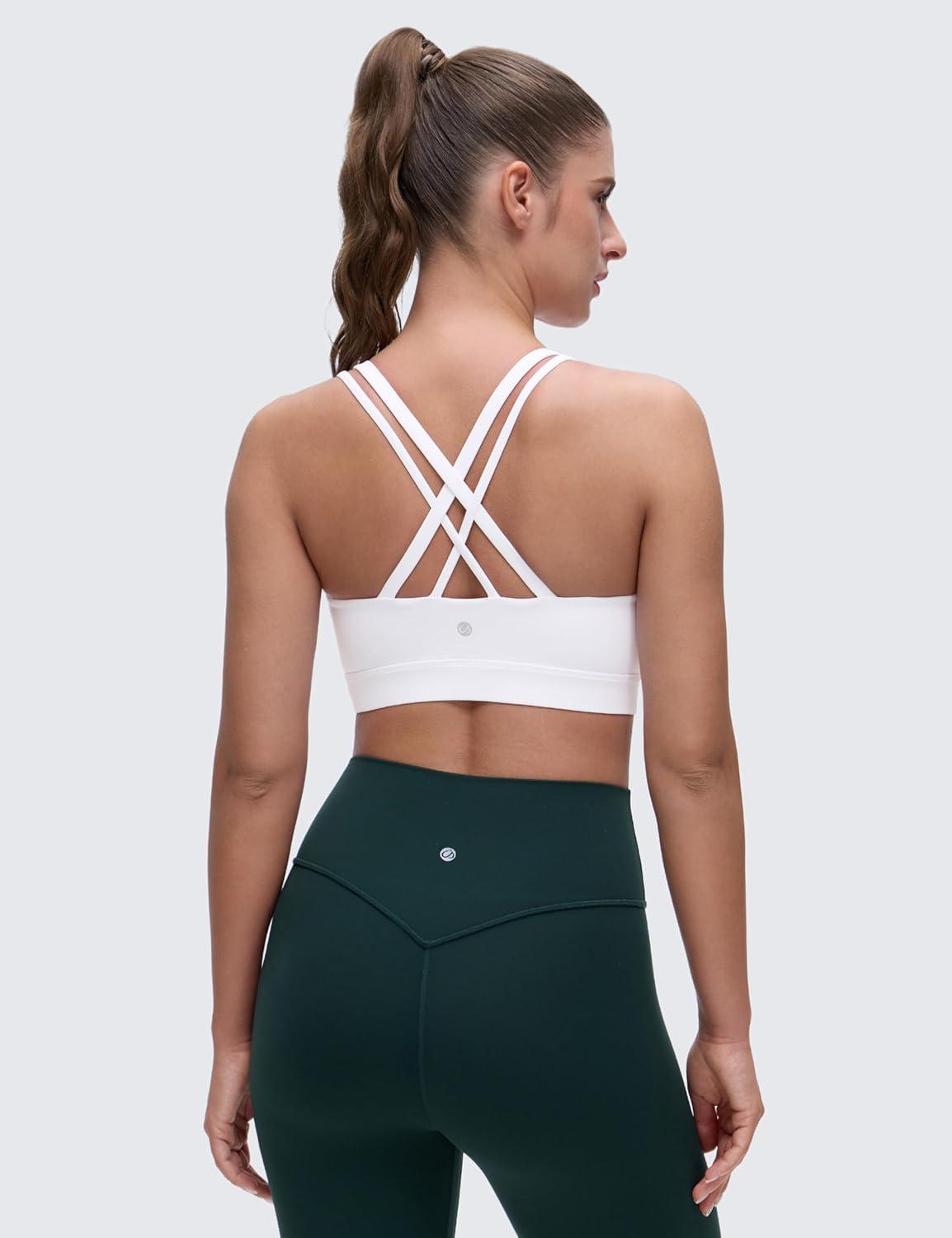 imageCRZ YOGA Softness Mold Butterluxe DDD Cup Longline Sports Bras for Women Supportive Double Straps Cross Back Yoga TopWhite