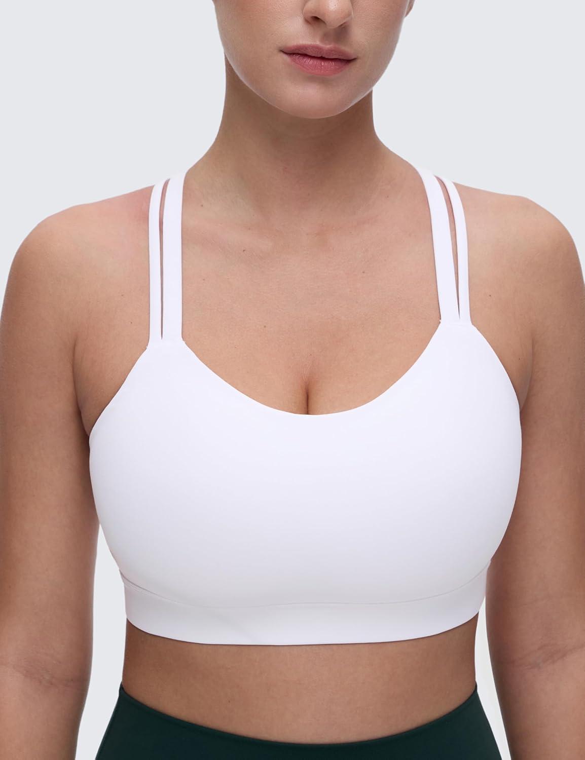 imageCRZ YOGA Softness Mold Butterluxe DDD Cup Longline Sports Bras for Women Supportive Double Straps Cross Back Yoga TopWhite