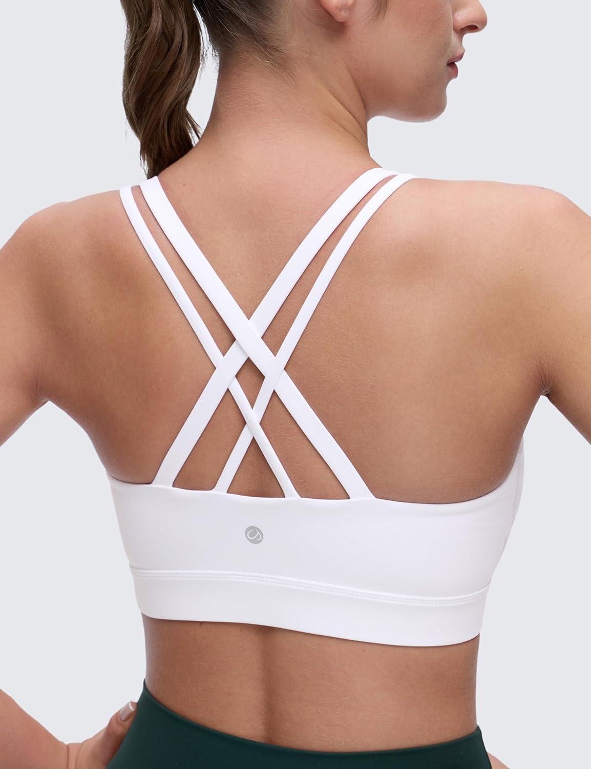 imageCRZ YOGA Softness Mold Butterluxe DDD Cup Longline Sports Bras for Women Supportive Double Straps Cross Back Yoga TopWhite