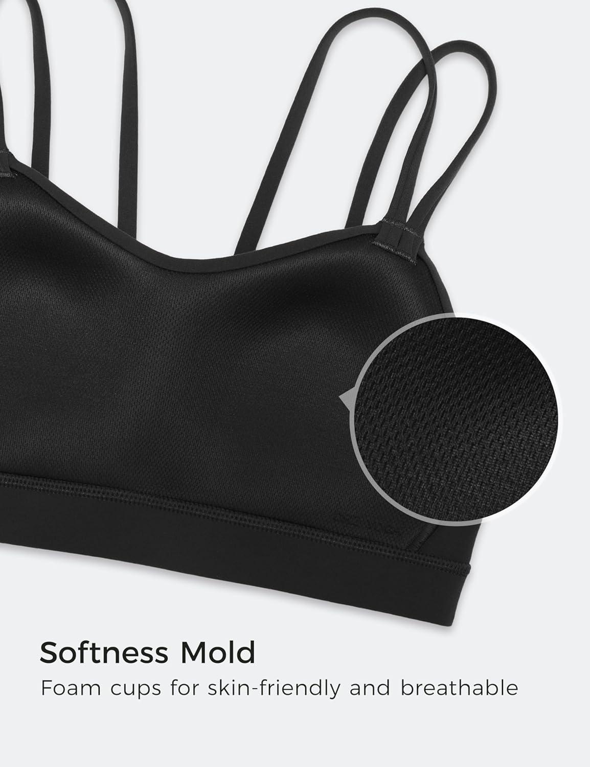 imageCRZ YOGA Softness Mold Butterluxe V Neck Sports Bras for Women Workout Top Double Spaghetti Straps Wireless Yoga ClothesBlack