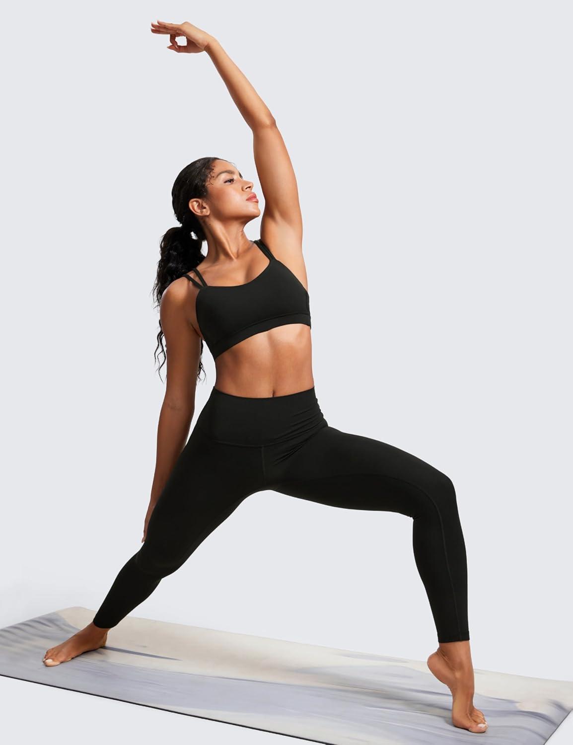 imageCRZ YOGA Softness Mold Butterluxe V Neck Sports Bras for Women Workout Top Double Spaghetti Straps Wireless Yoga ClothesBlack