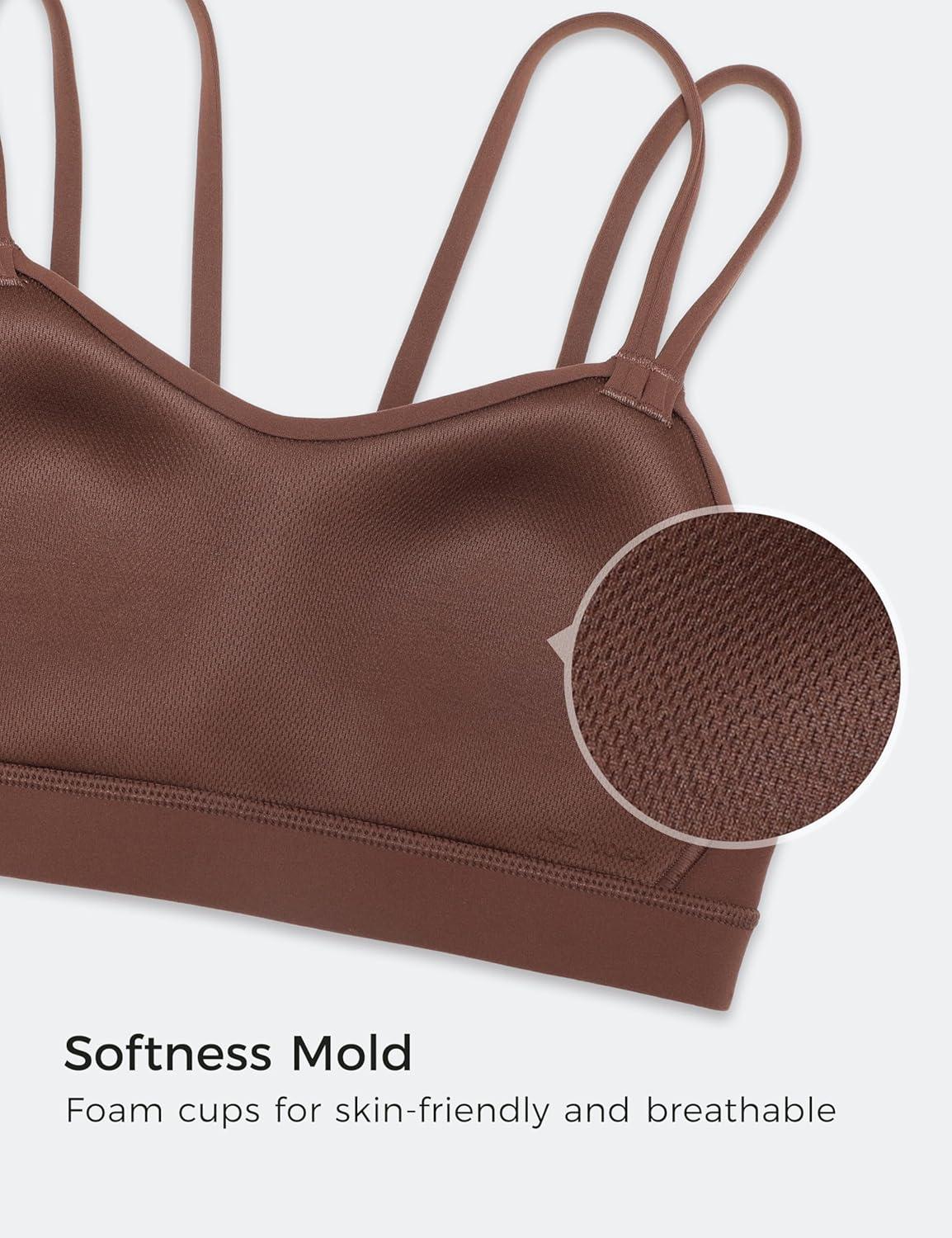 imageCRZ YOGA Softness Mold Butterluxe V Neck Sports Bras for Women Workout Top Double Spaghetti Straps Wireless Yoga ClothesCoffee Brown