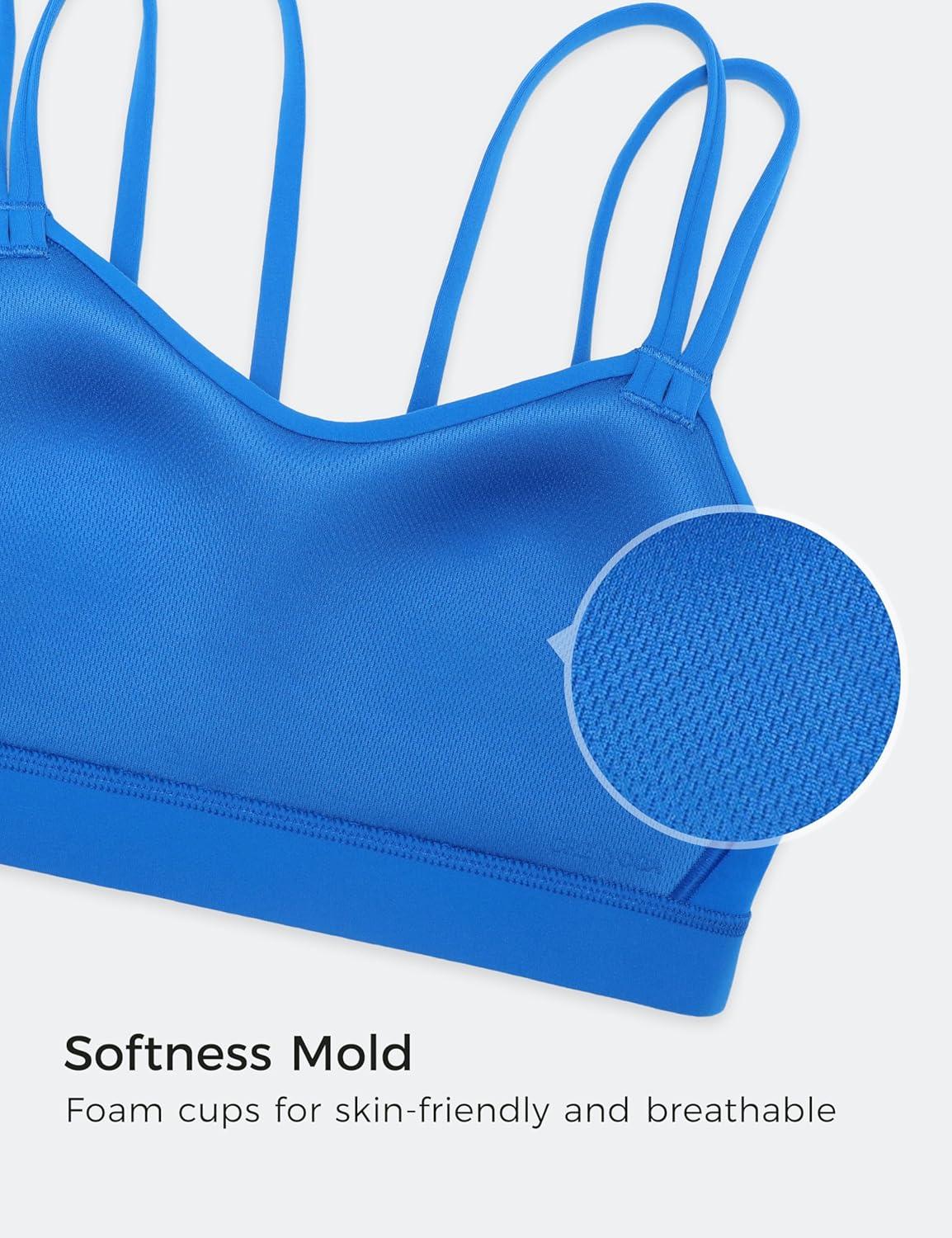 imageCRZ YOGA Softness Mold Butterluxe V Neck Sports Bras for Women Workout Top Double Spaghetti Straps Wireless Yoga ClothesSparkle Blue