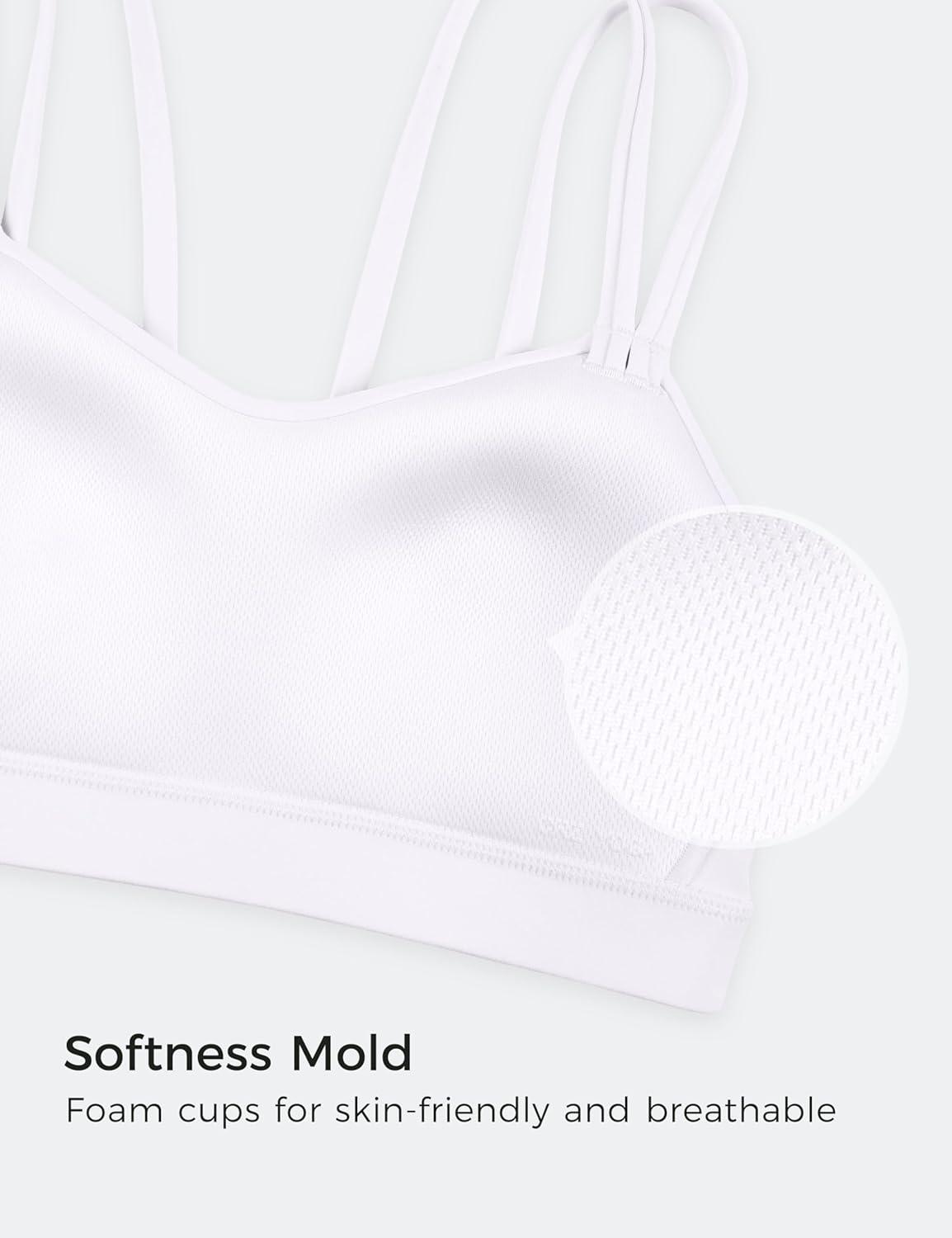 imageCRZ YOGA Softness Mold Butterluxe V Neck Sports Bras for Women Workout Top Double Spaghetti Straps Wireless Yoga ClothesWhite