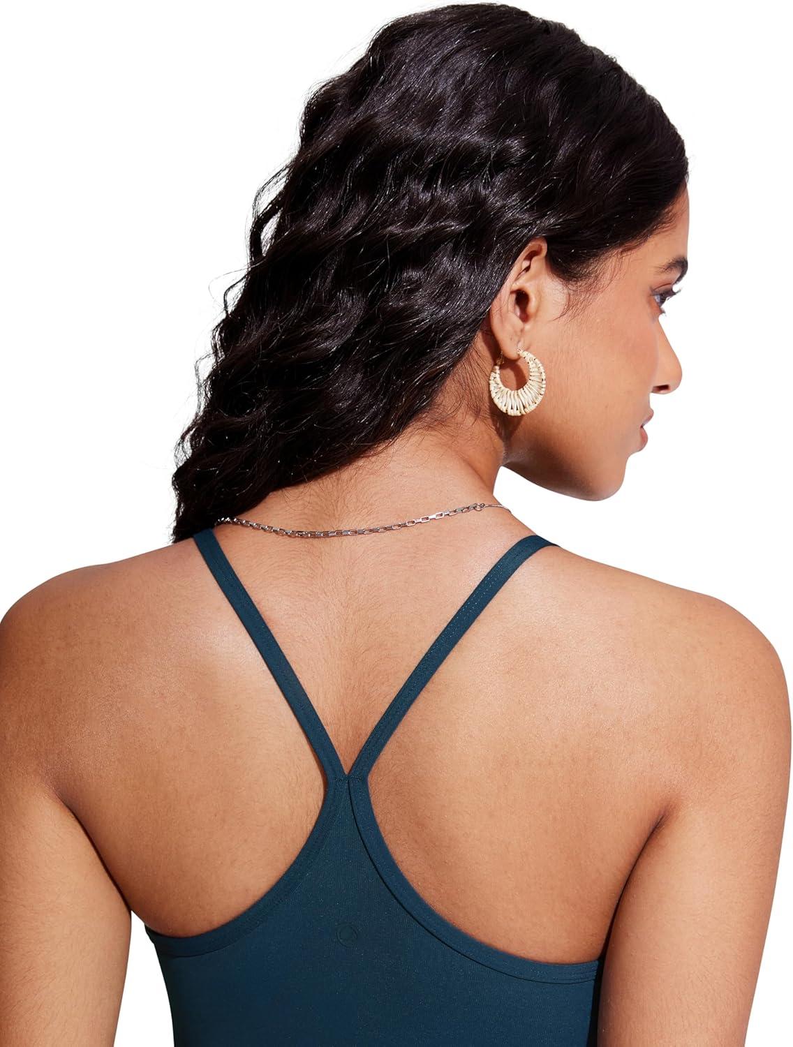 imageCRZ YOGA Spaghetti Straps Tankini Tops for Women Padded Racerback Scoop Neck Bathing Suit Crop Swim TankInsignia Blue