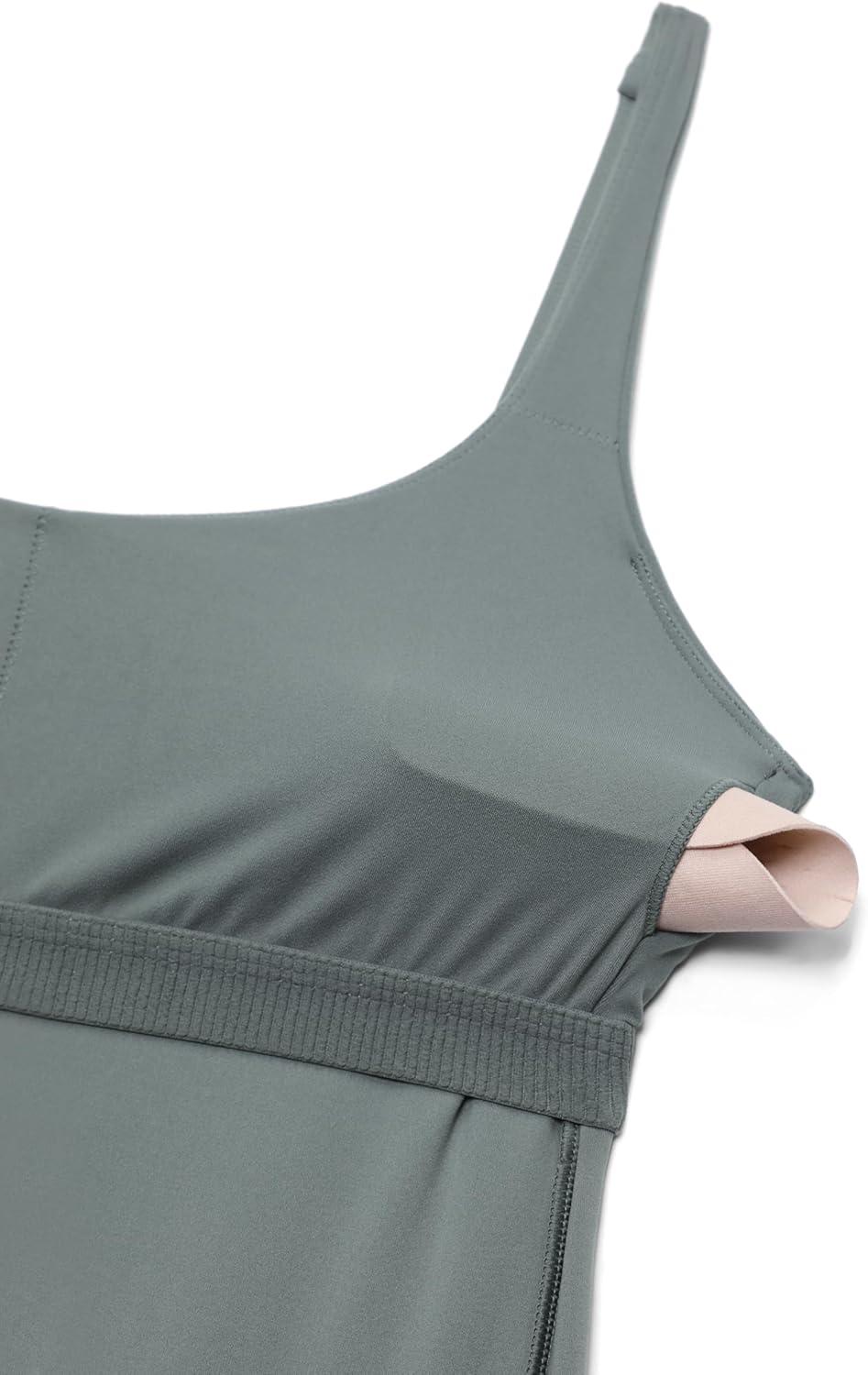 imageCRZ YOGA Square Neck Maxi Dress for Women Flowy Sleeveless Padded Travel Casual Outfits with Side PocketsGrey Sage