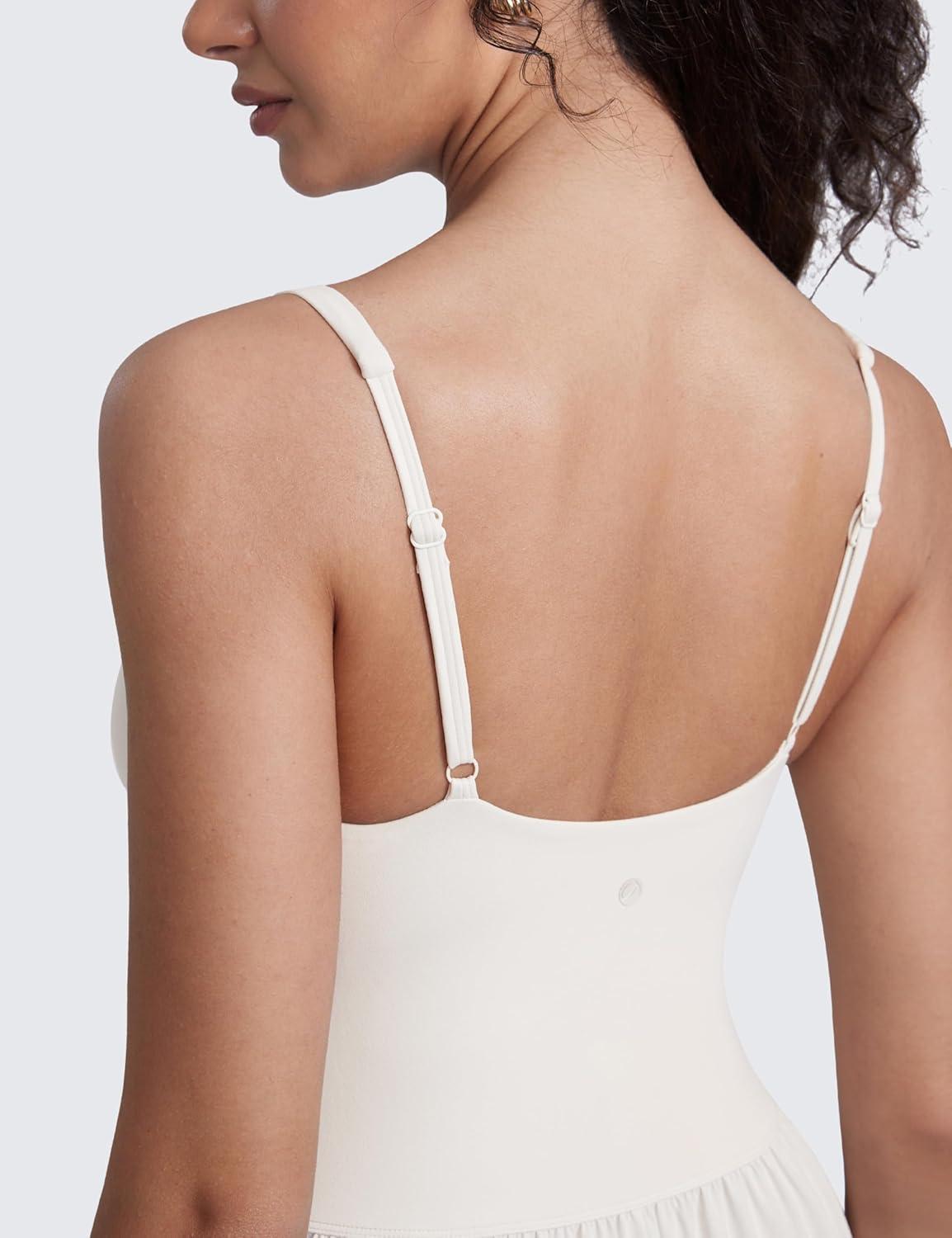 imageCRZ YOGA Square Neck Maxi Dress for Women Flowy Sleeveless Padded Travel Casual Outfits with Side PocketsMilky White