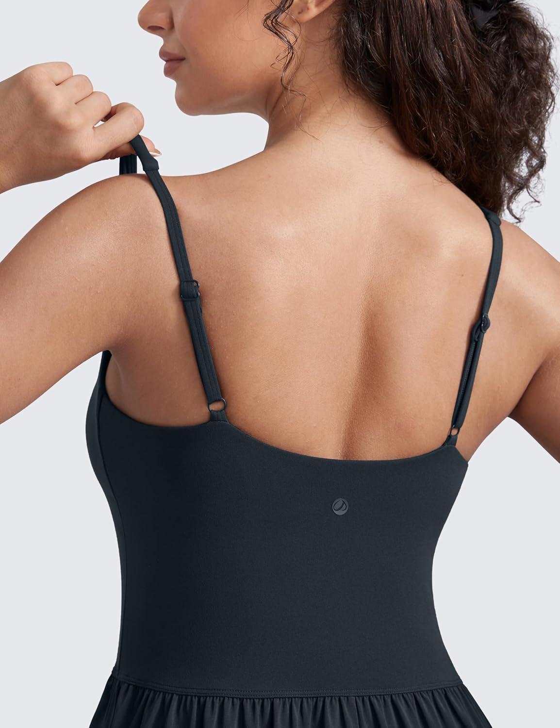 imageCRZ YOGA Square Neck Maxi Dress for Women Flowy Sleeveless Padded Travel Casual Outfits with Side PocketsTrue Navy