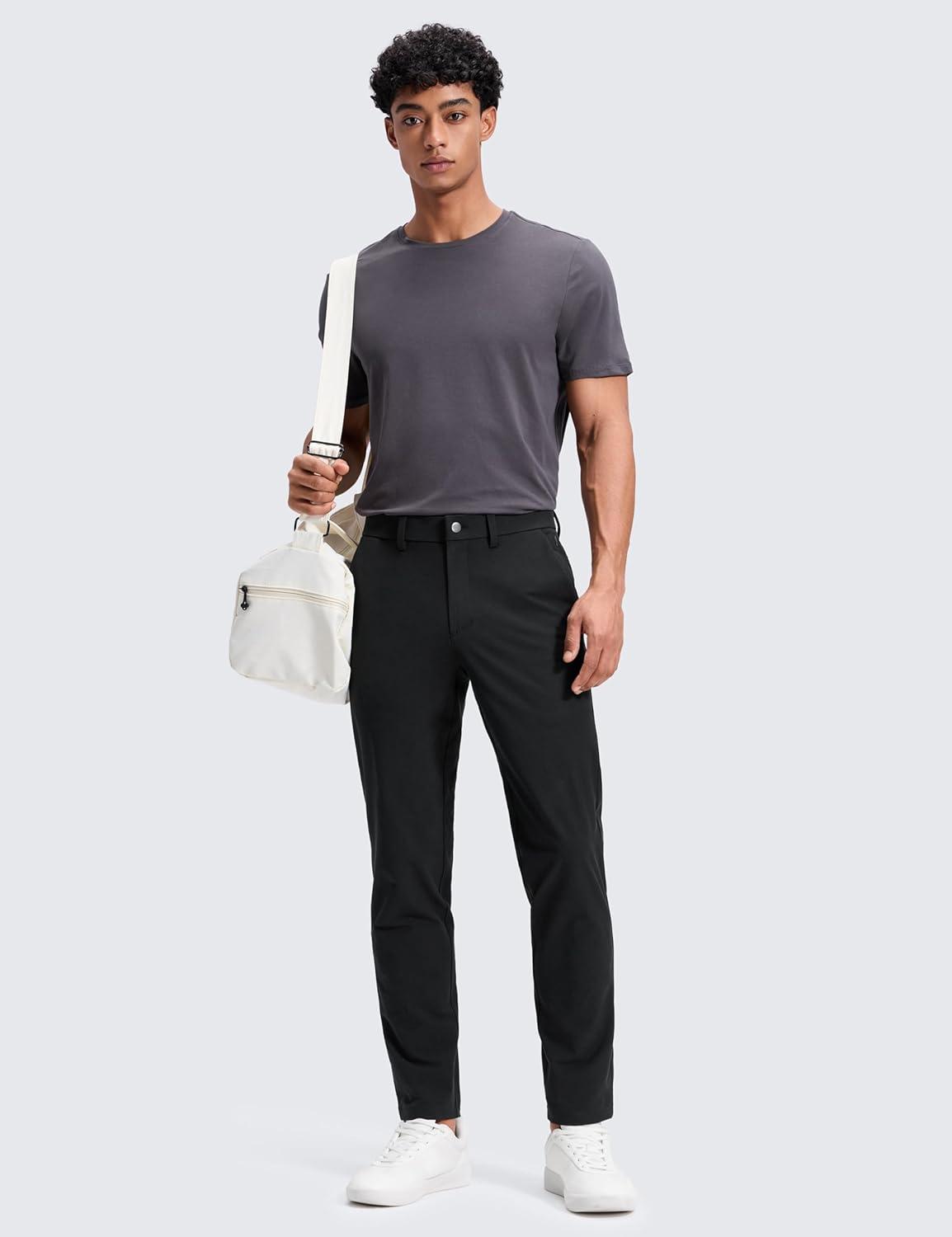 imageCRZ YOGA Stretch Cotton Chino Pants for Men 32quot Breathable Work Casual Athletic Fit Twill Trousers with PocketsBlack