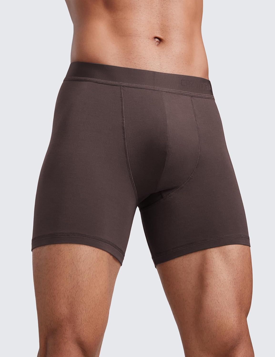 imageCRZ YOGA UltraSoft Modal Casual Boxer Briefs for Men 5quot Lounge Underwear Double Lined Moisture Wicking Breathable 3 PackBlackBlueBrown