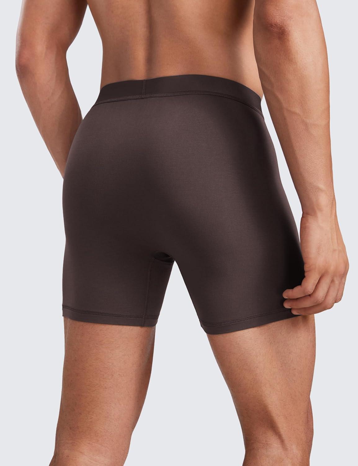 imageCRZ YOGA UltraSoft Modal Casual Boxer Briefs for Men 5quot Lounge Underwear Double Lined Moisture Wicking Breathable 3 PackBlackBlueBrown