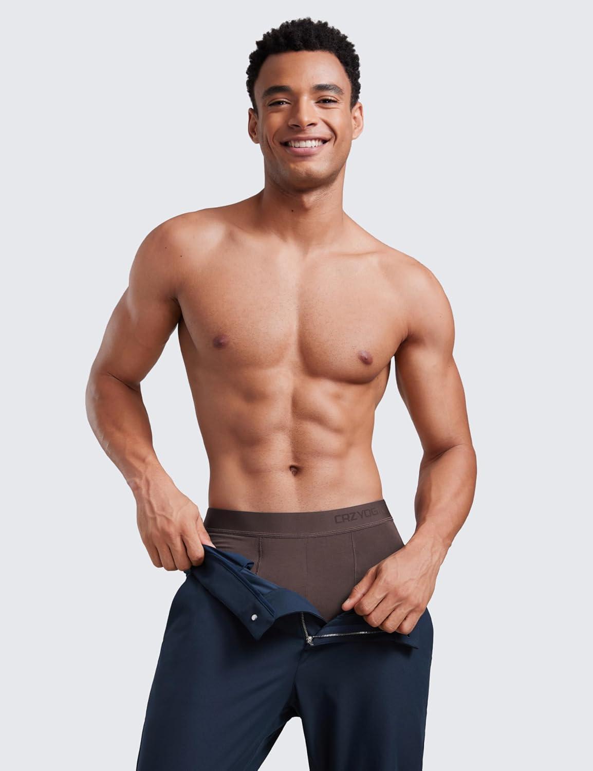 imageCRZ YOGA UltraSoft Modal Casual Boxer Briefs for Men 5quot Lounge Underwear Double Lined Moisture Wicking Breathable 3 PackBlackBlueBrown