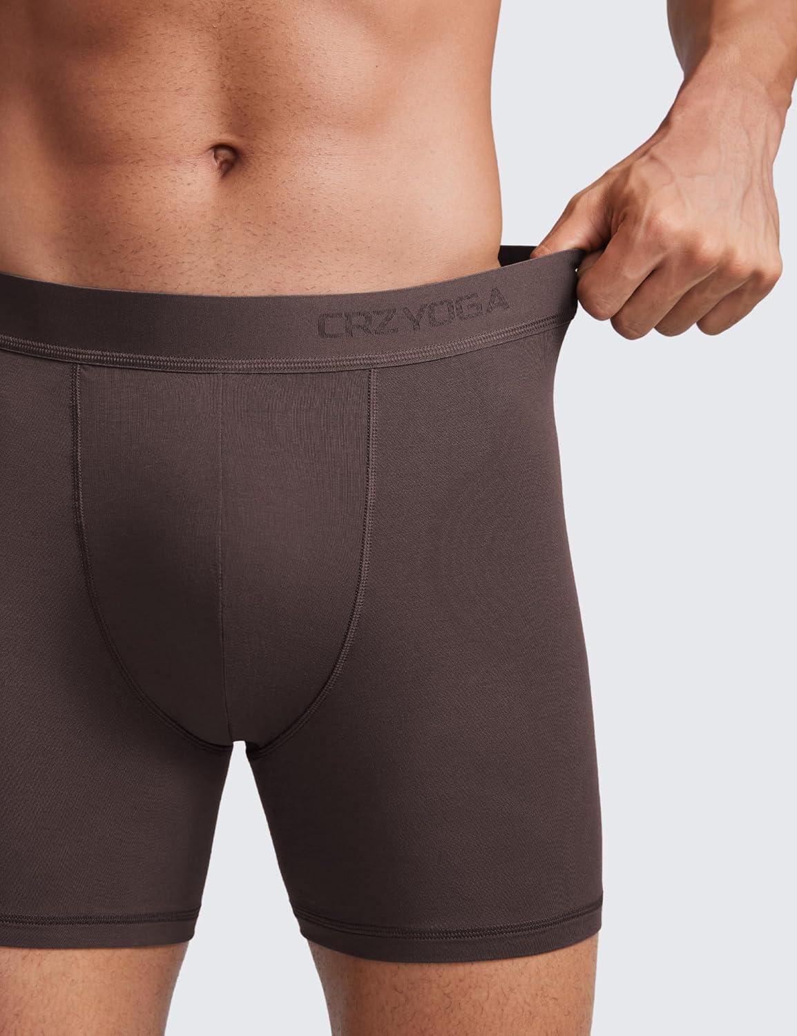 imageCRZ YOGA UltraSoft Modal Casual Boxer Briefs for Men 5quot Lounge Underwear Double Lined Moisture Wicking Breathable 3 PackBlackBlueBrown