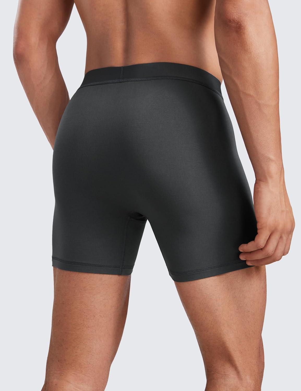 imageCRZ YOGA UltraSoft Modal Casual Boxer Briefs for Men 5quot Lounge Underwear Double Lined Moisture Wicking Breathable 3 PackBlackGreyBlue