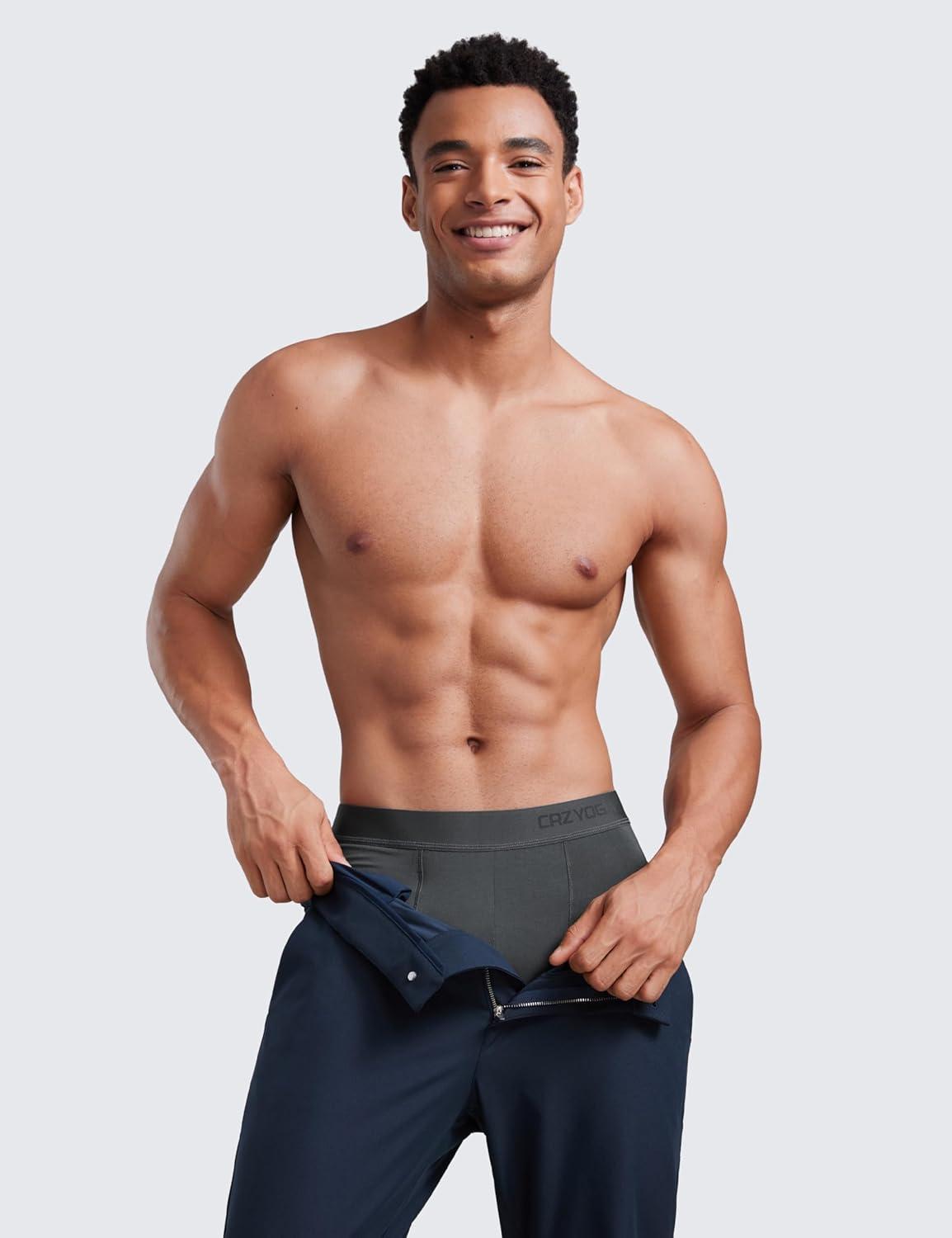 imageCRZ YOGA UltraSoft Modal Casual Boxer Briefs for Men 5quot Lounge Underwear Double Lined Moisture Wicking Breathable 3 PackBlackGreyBlue