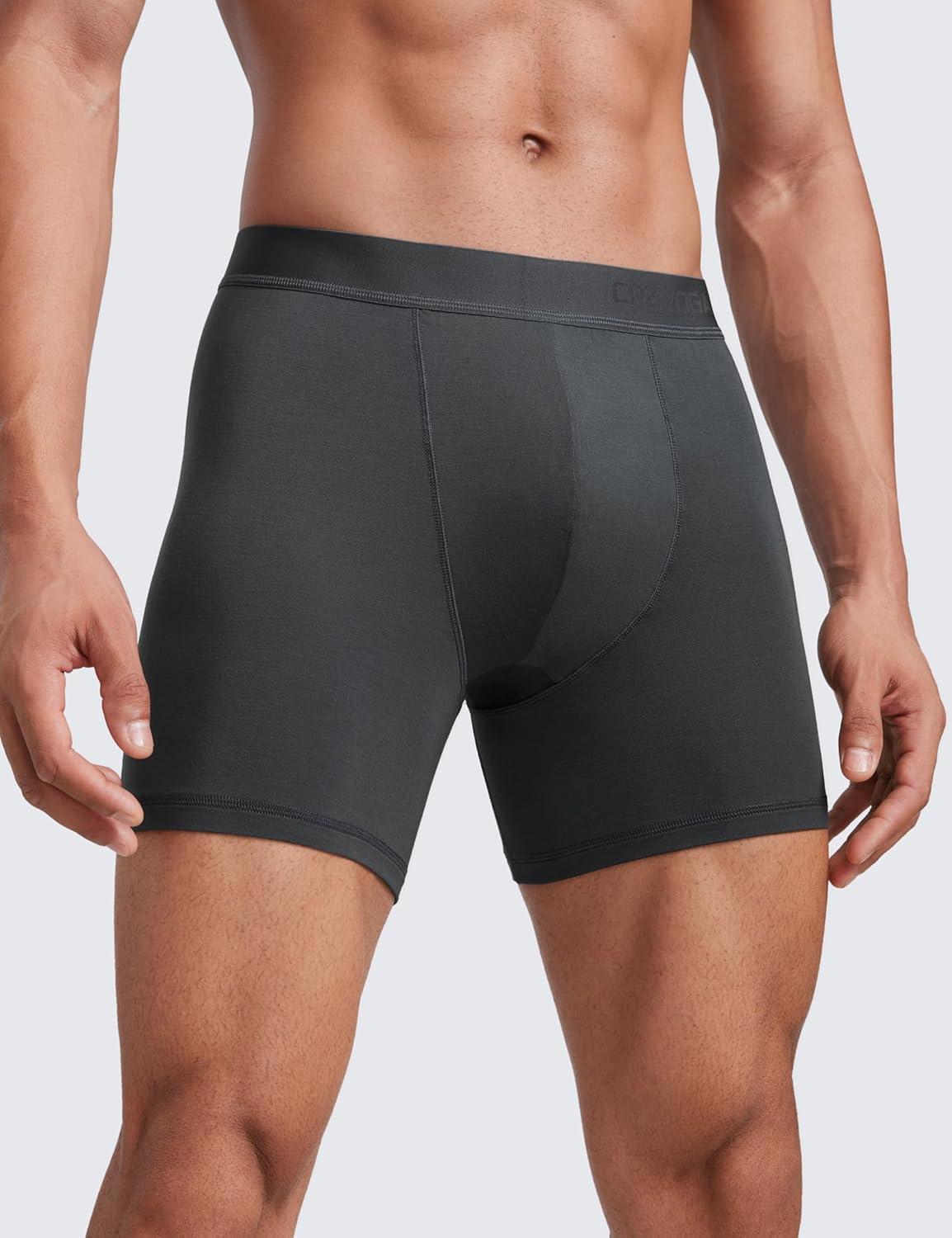 imageCRZ YOGA UltraSoft Modal Casual Boxer Briefs for Men 5quot Lounge Underwear Double Lined Moisture Wicking Breathable 3 PackBlackGreyBlue