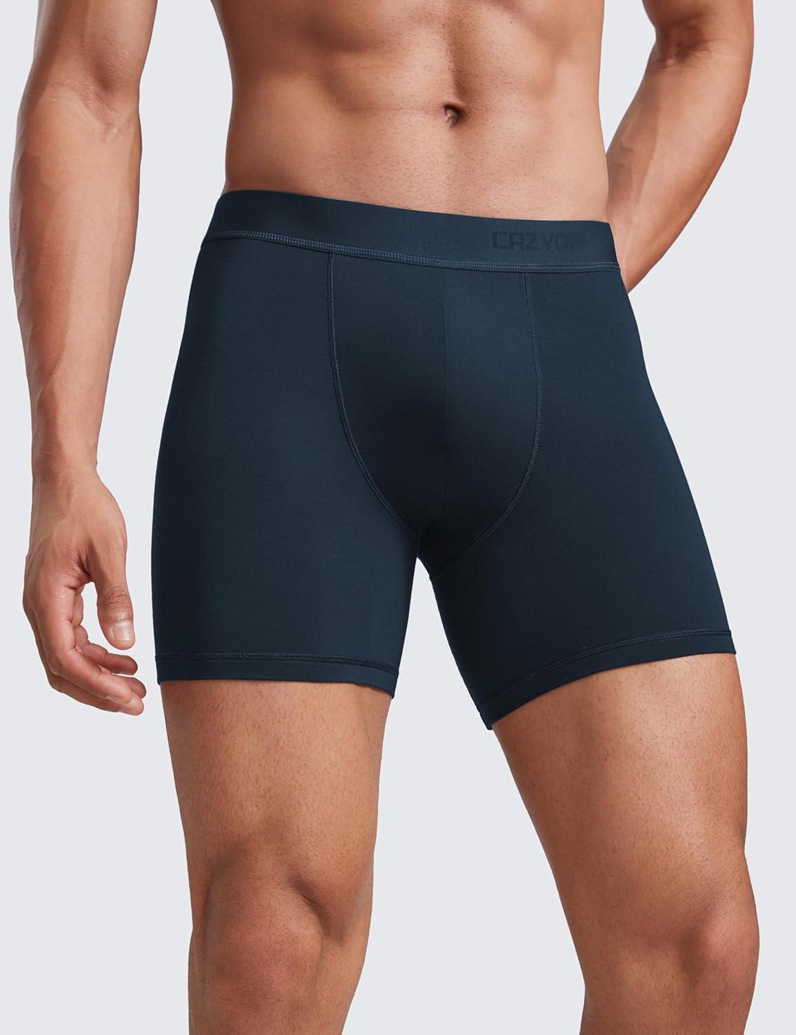 imageCRZ YOGA UltraSoft Modal Casual Boxer Briefs for Men 5quot Lounge Underwear Double Lined Moisture Wicking Breathable 3 PackBlackGreyNavy