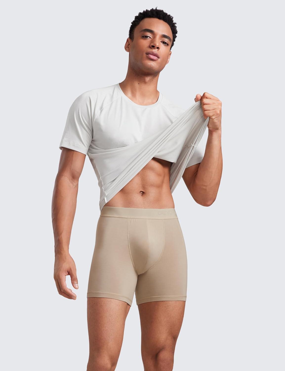 imageCRZ YOGA UltraSoft Modal Casual Boxer Briefs for Men 5quot Lounge Underwear Double Lined Moisture Wicking Breathable 3 PackMojaveGreenWhite